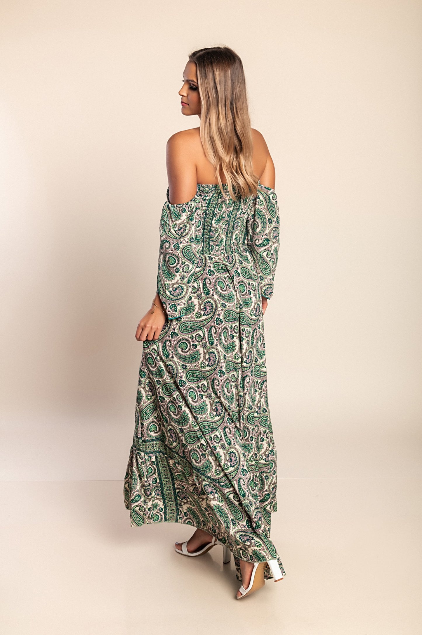 Abito maxi con stampa, multicolore