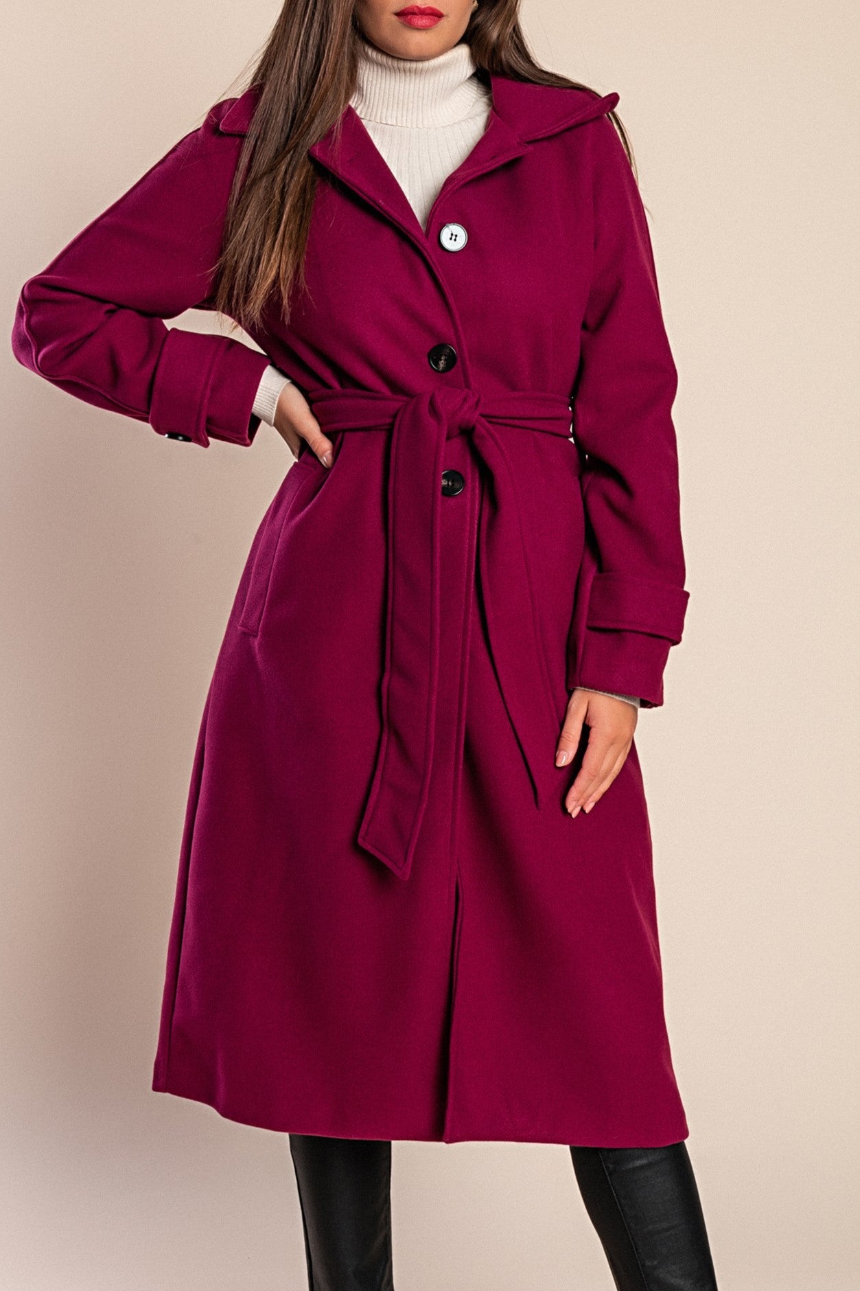 Cappotto elegante con bottoni, fucsia