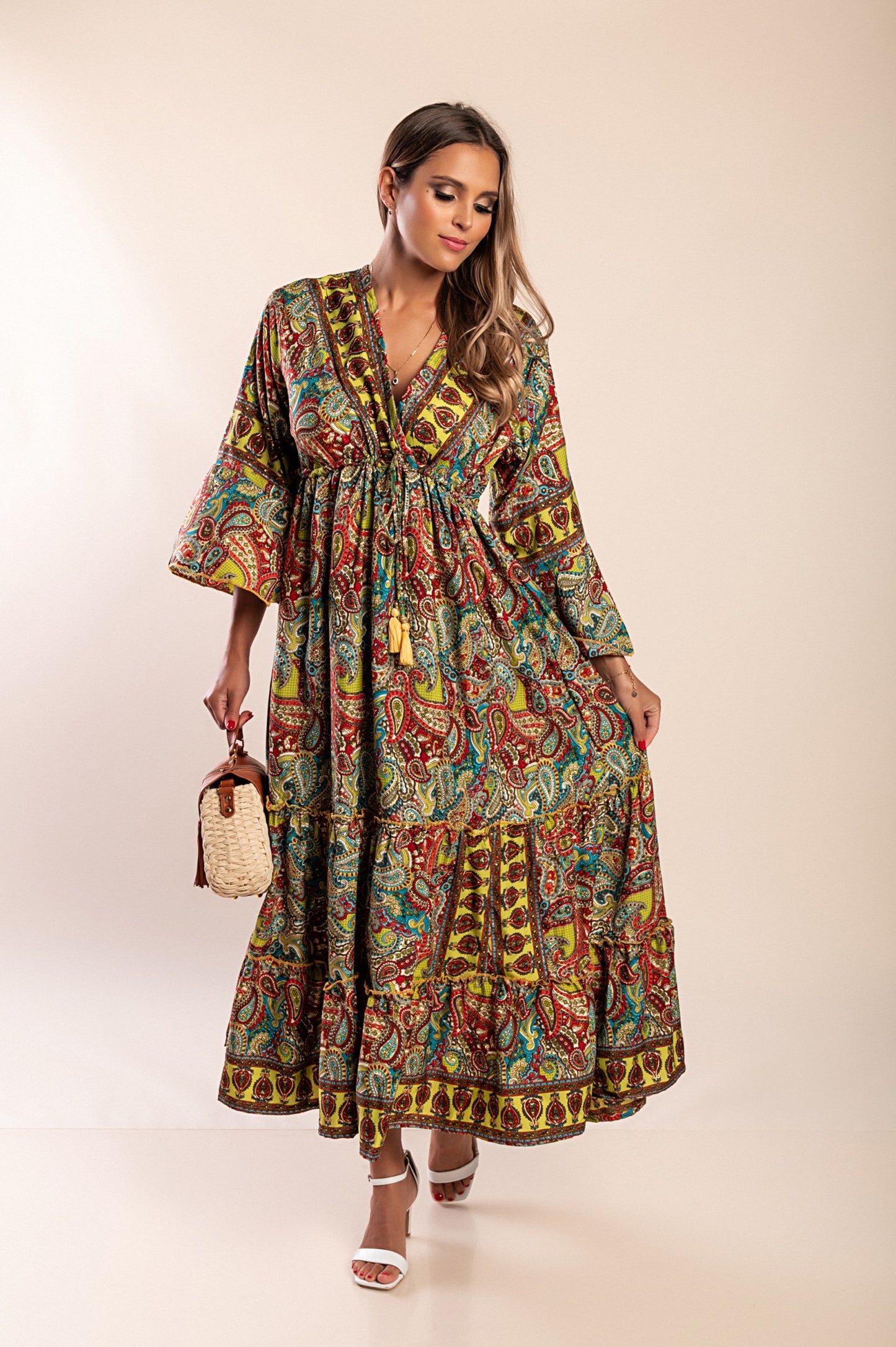 Abito maxi con stampa, blu