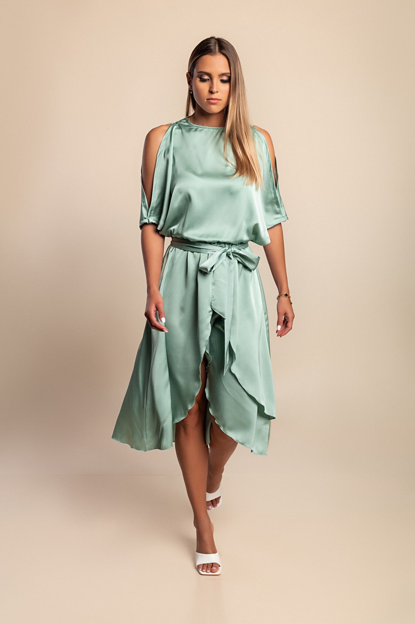 Elegante abito midi con cut-out Thiena, fucsia