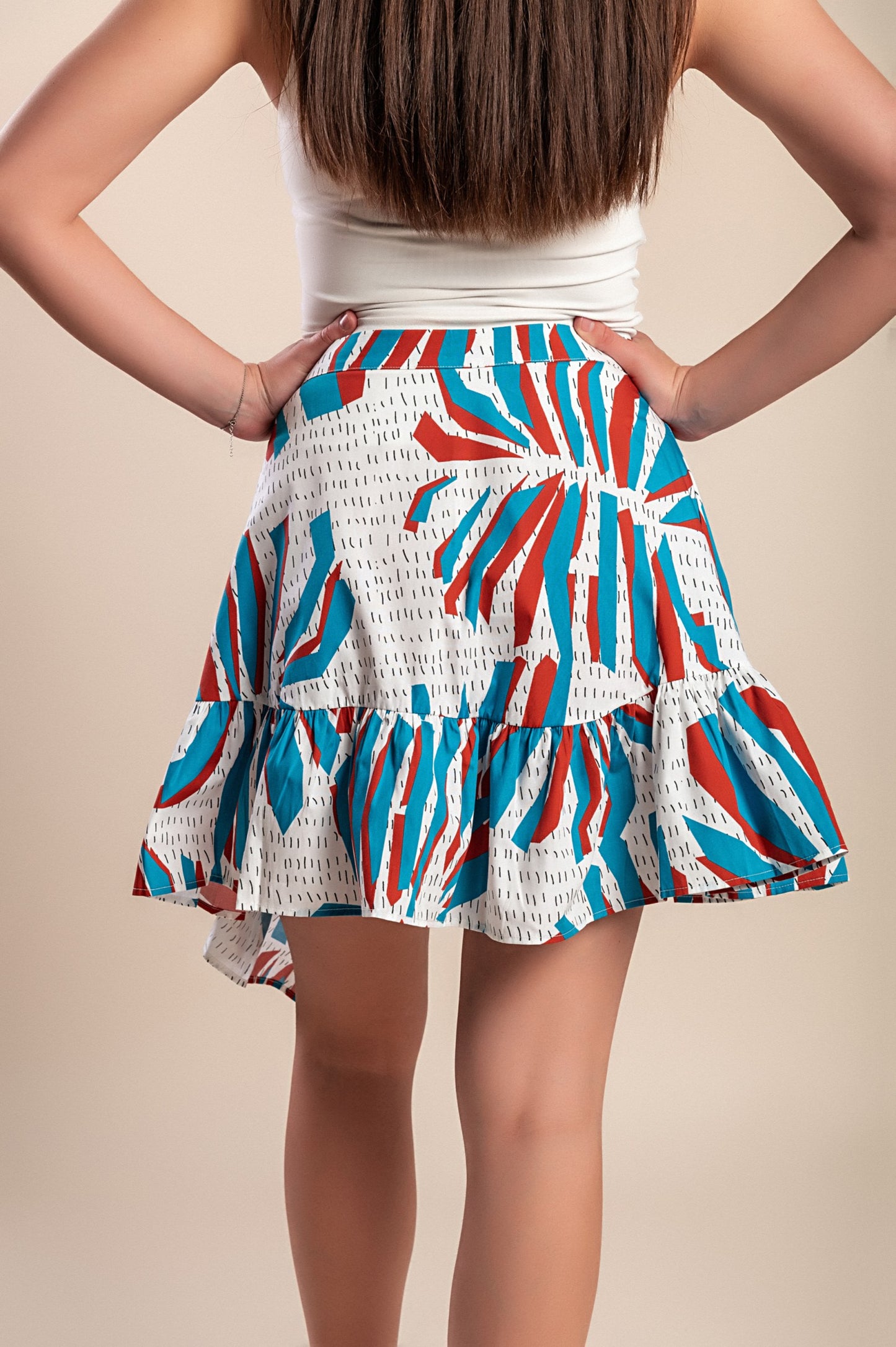 Minigonna in cotone stampato, blu