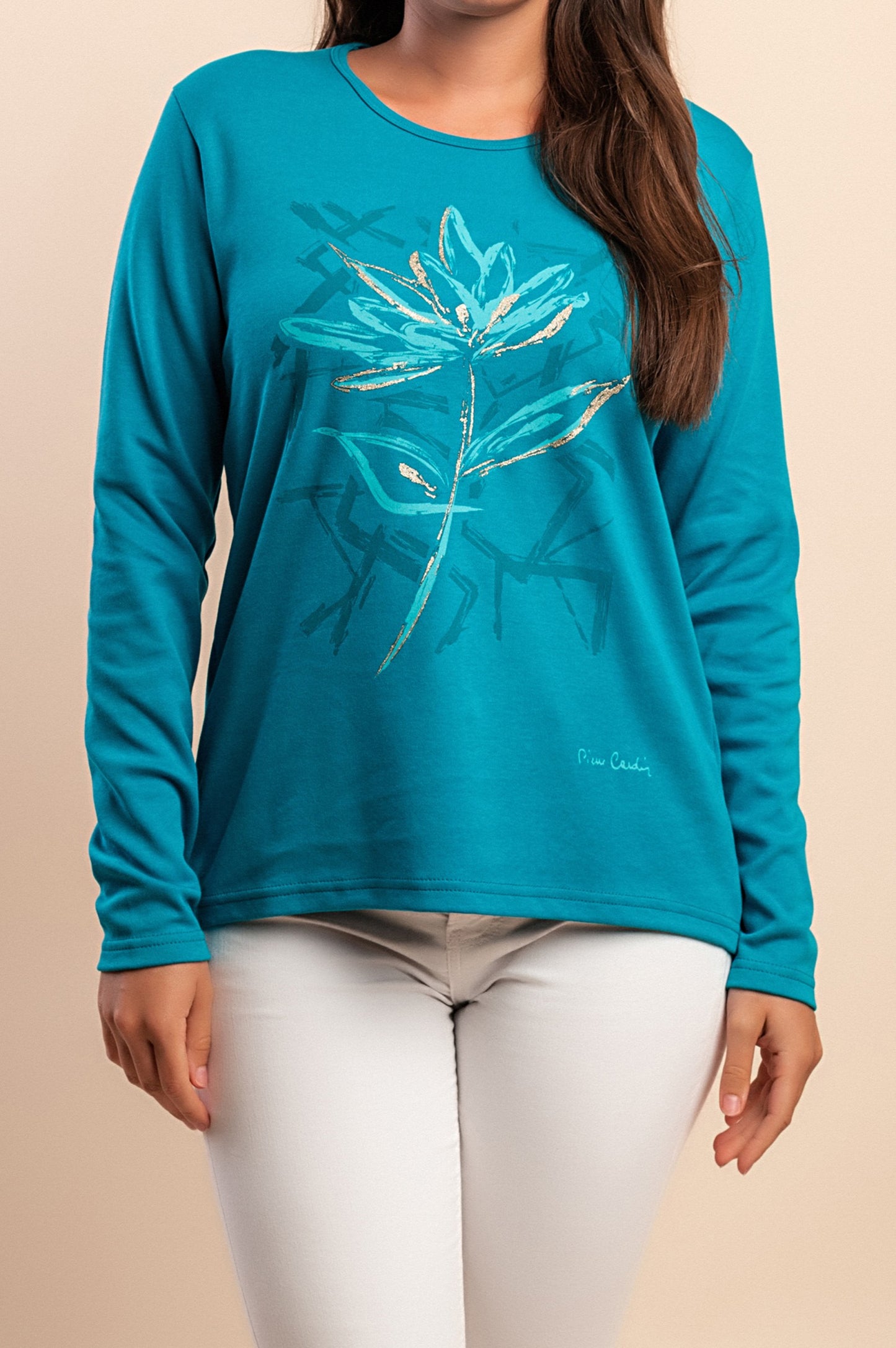 Top a manica lunga in cotone, menta