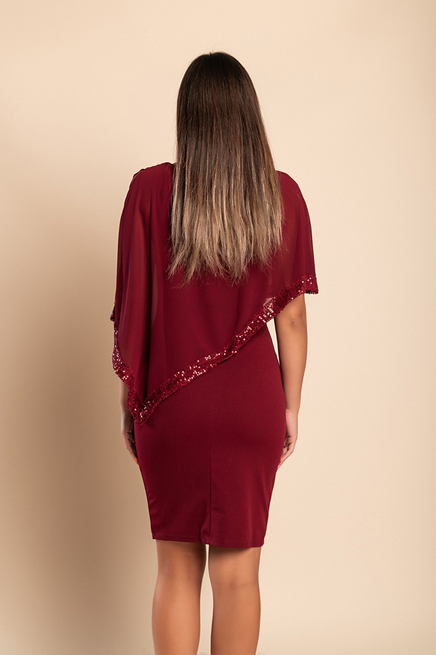 Vestito elegante con mantellina Arlet, bordo