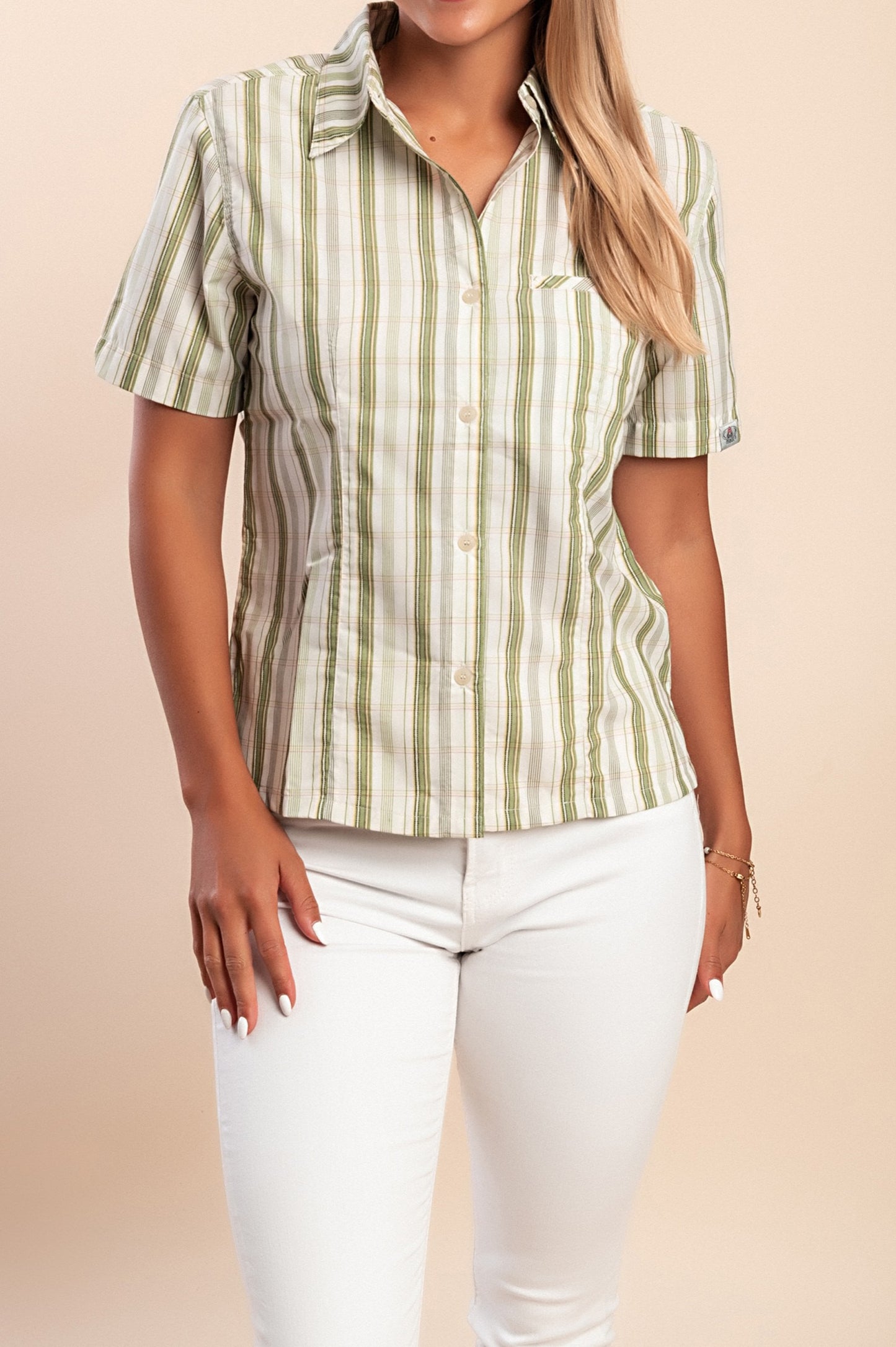 Camicia a righe a maniche corte, verde