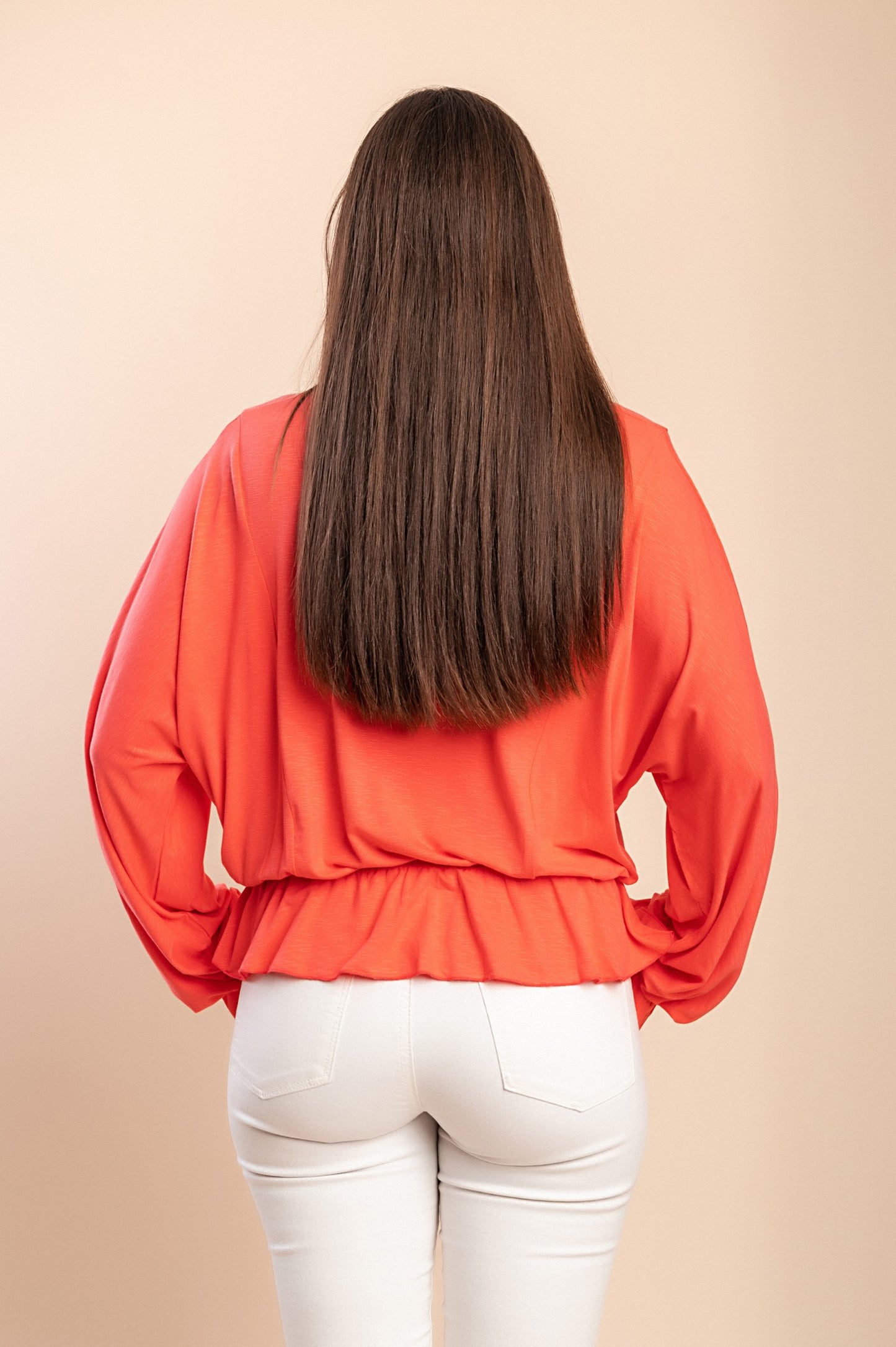 Blusa girocollo, corallo