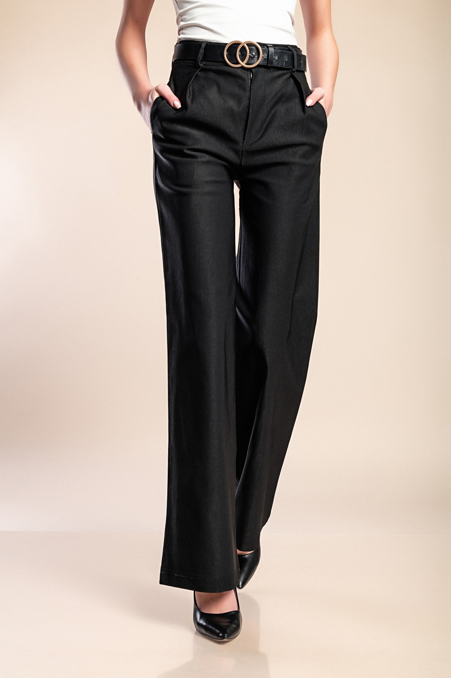 Pantaloni eleganti a vita alta, beige