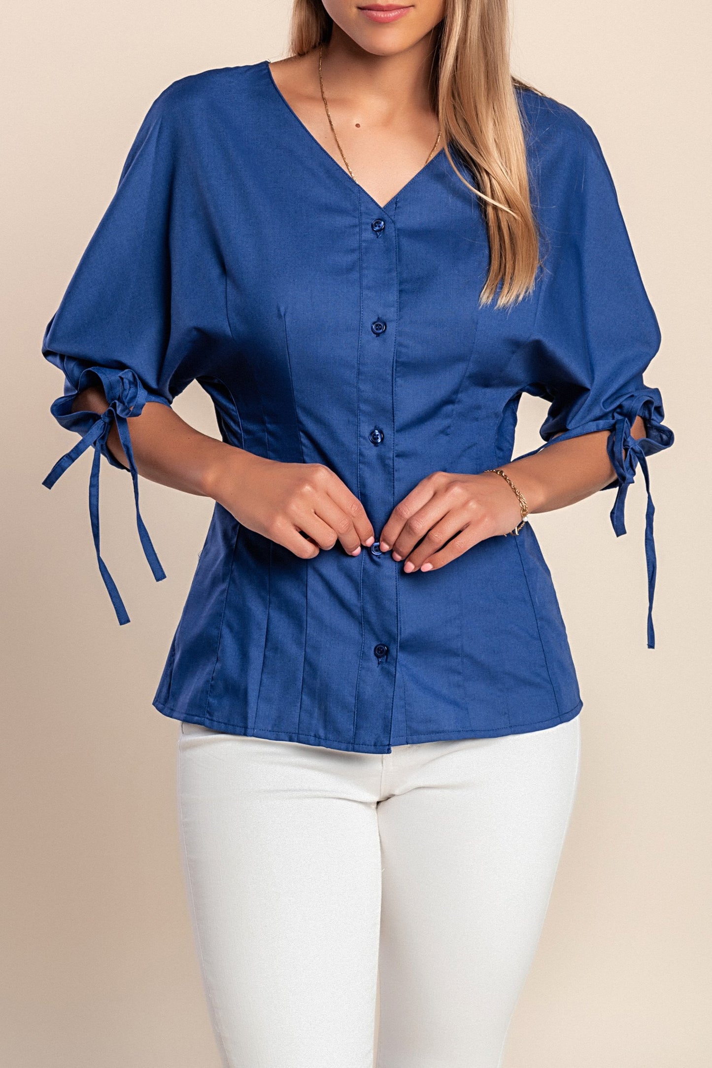 Camicetta con maniche a 3/4, blu
