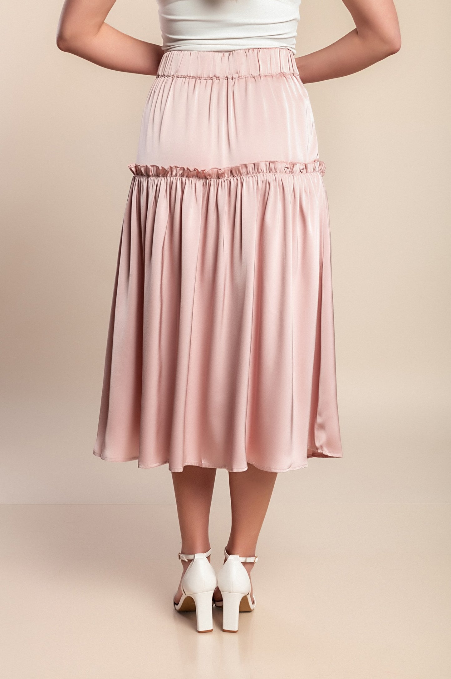 Gonna midi con volant, rosa chiaro