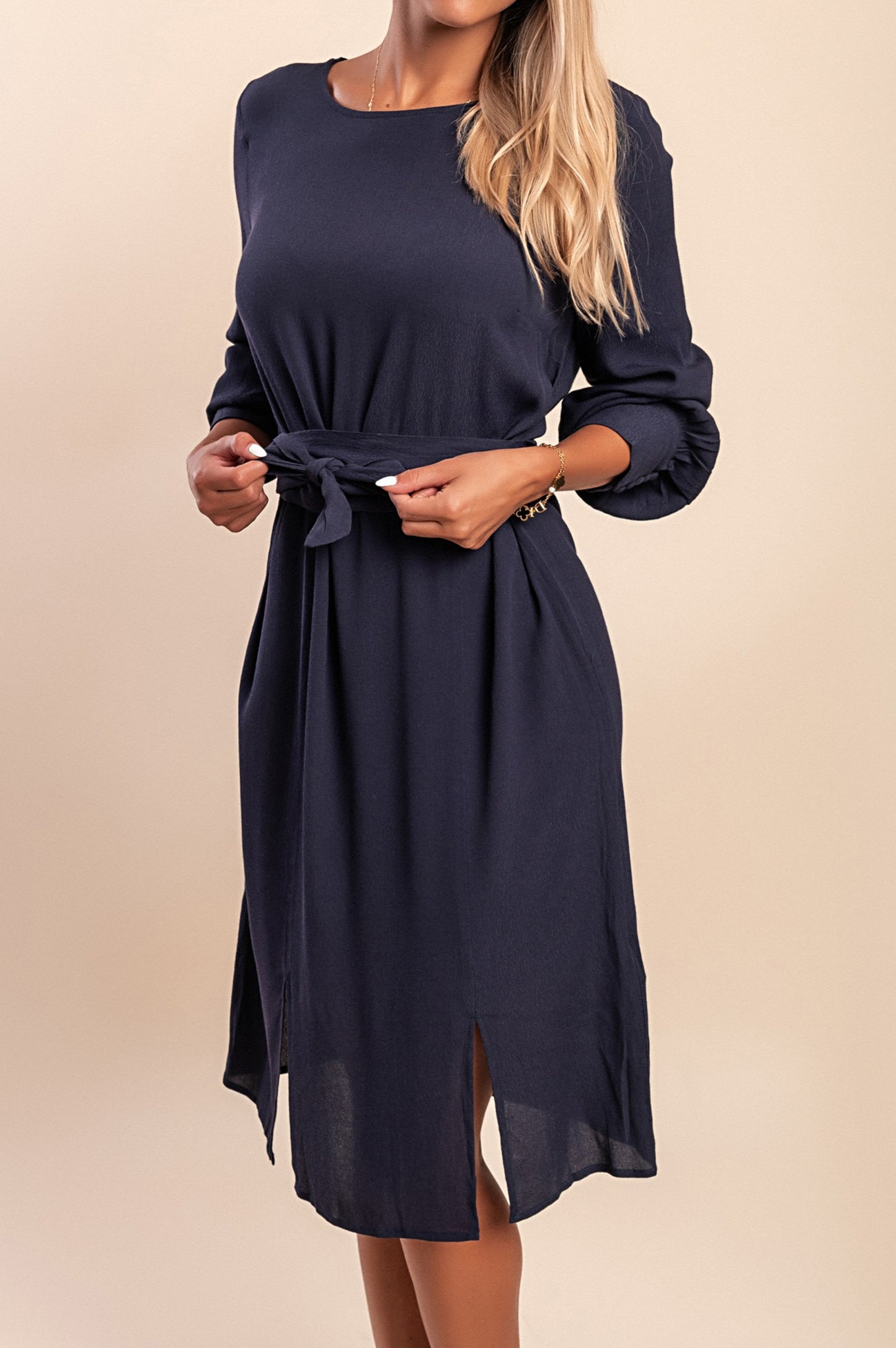Abito taglie forti con cintura, blu scuro