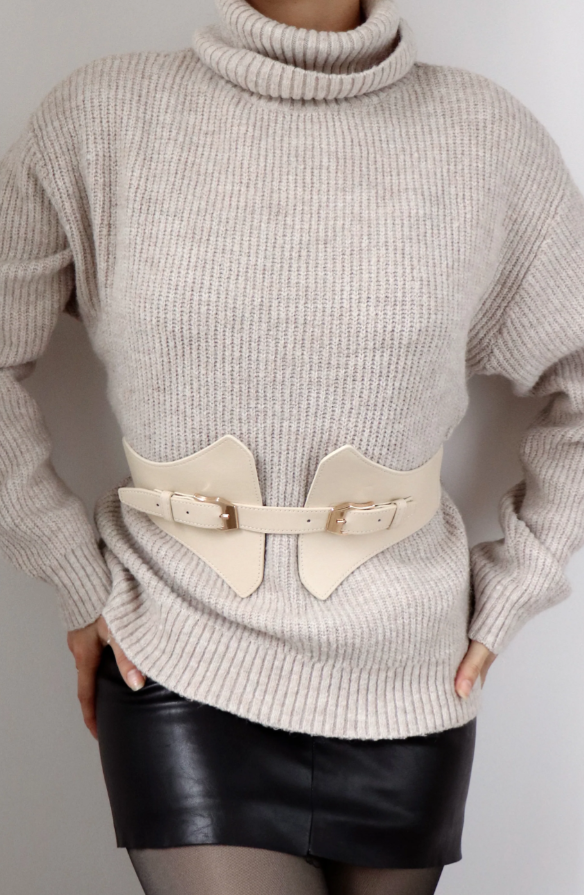 Cintura larga in ecopelle, beige