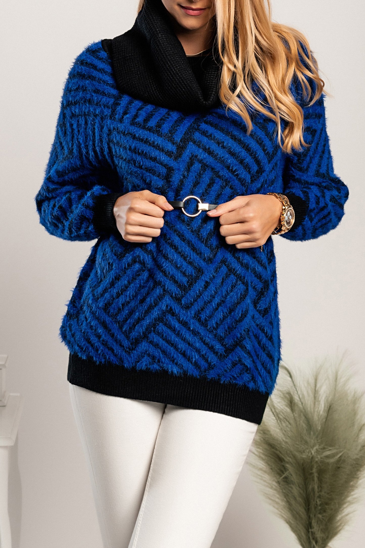 Tunica con cintura fantasia Corvera, blu-nera
