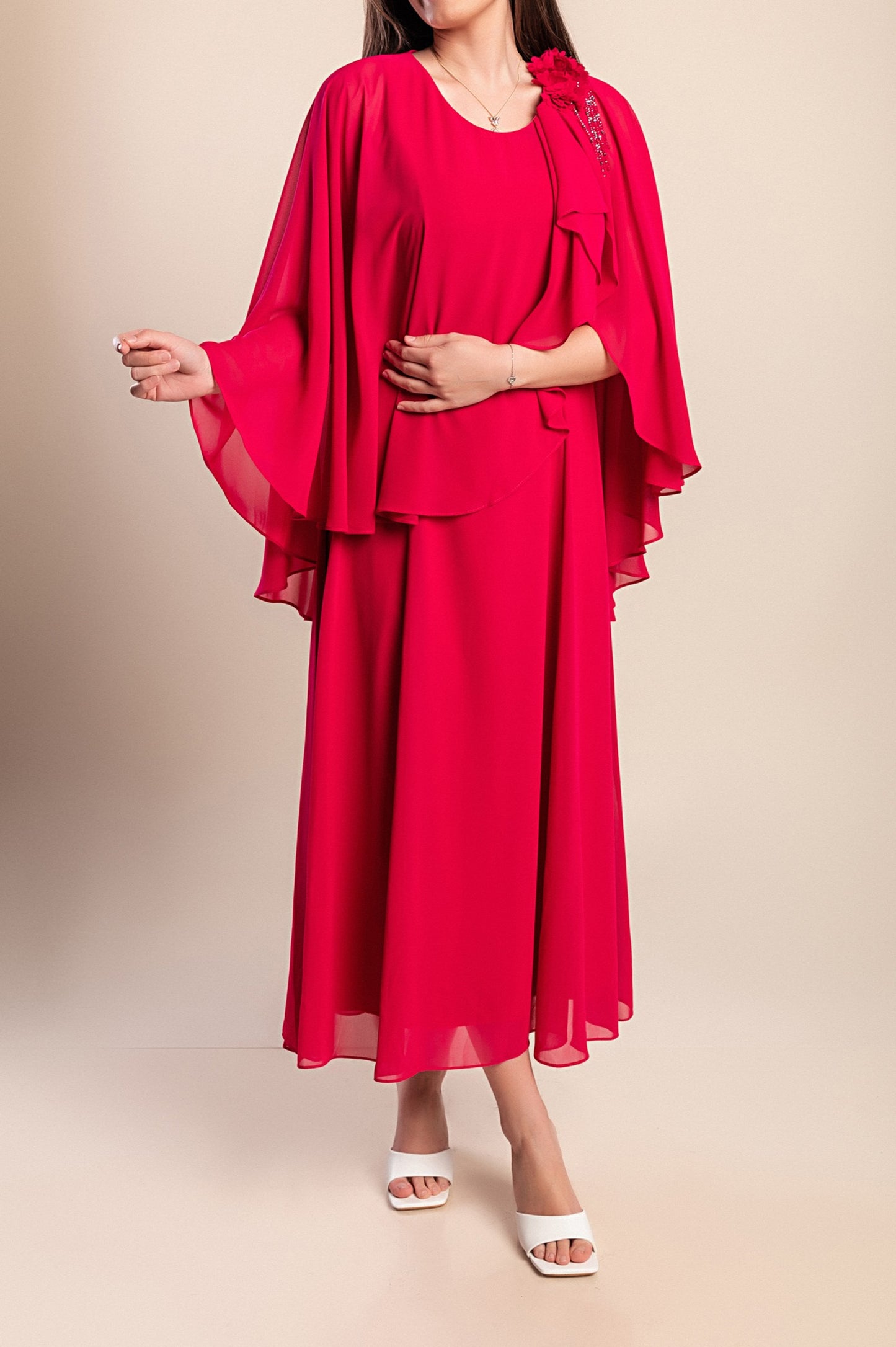Abito lungo elegante taglie forti, fucsia