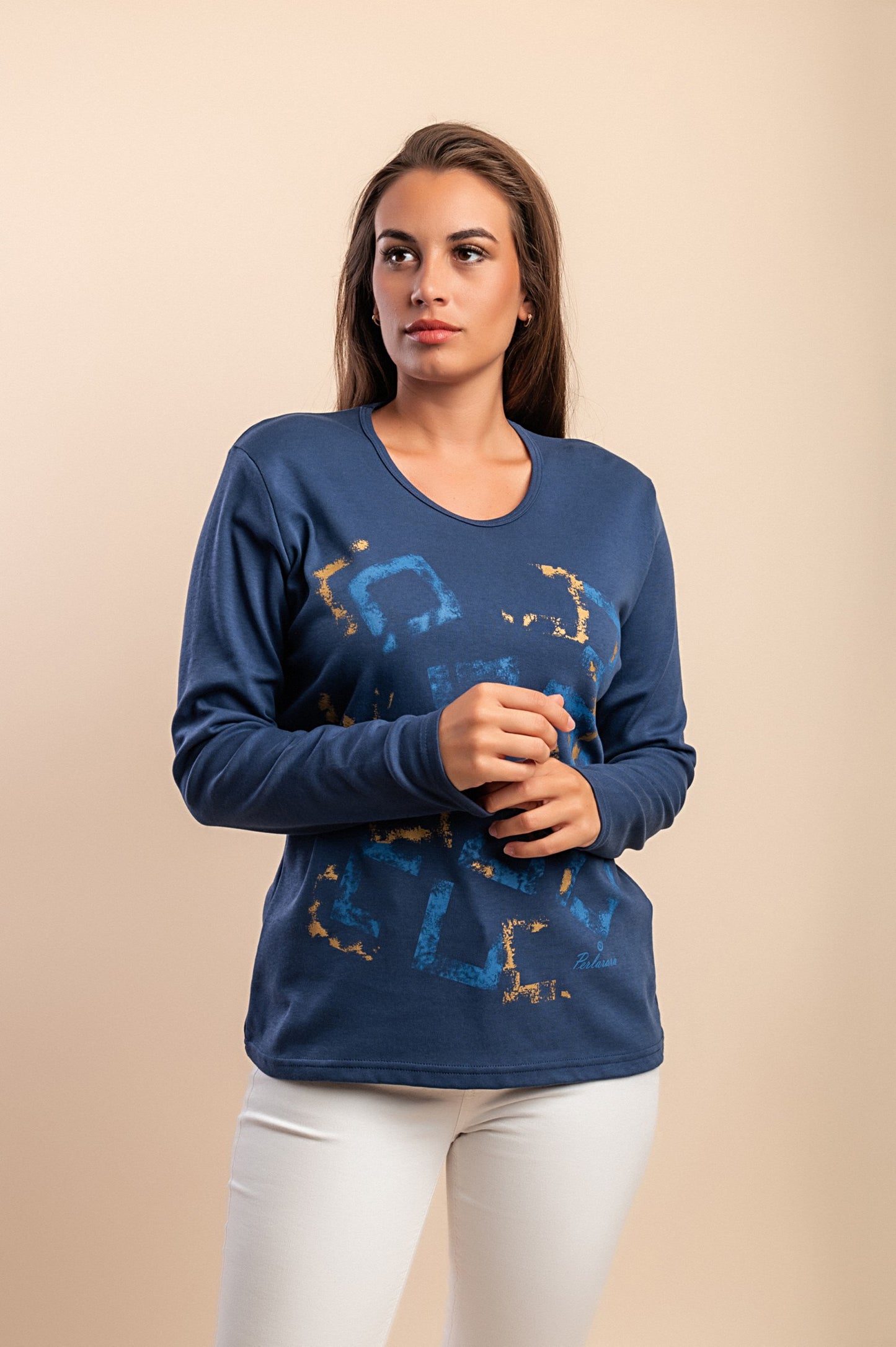 Maglia in cotone a maniche lunghe, blu