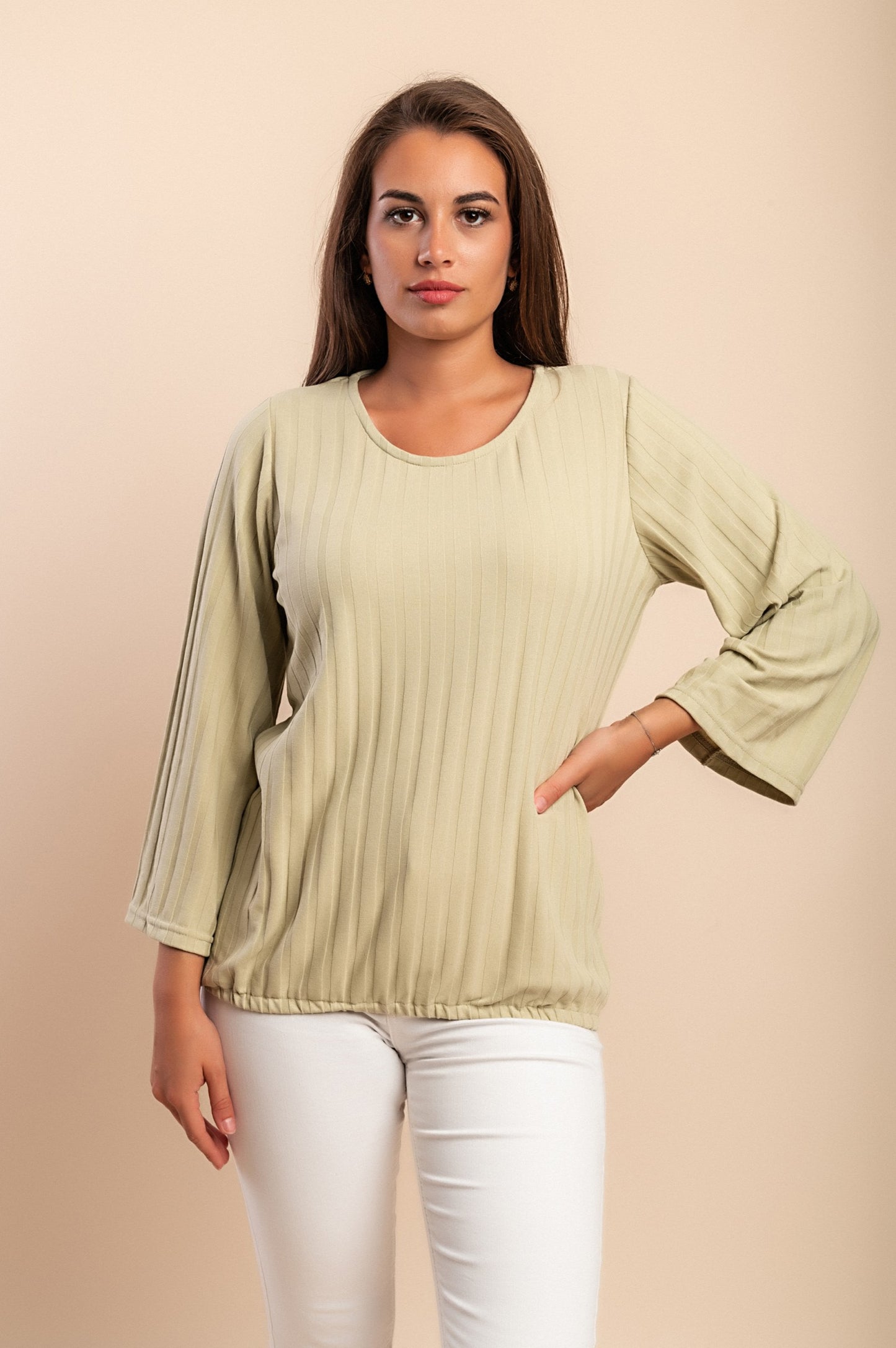 Top girocollo taglie forti, verde chiaro