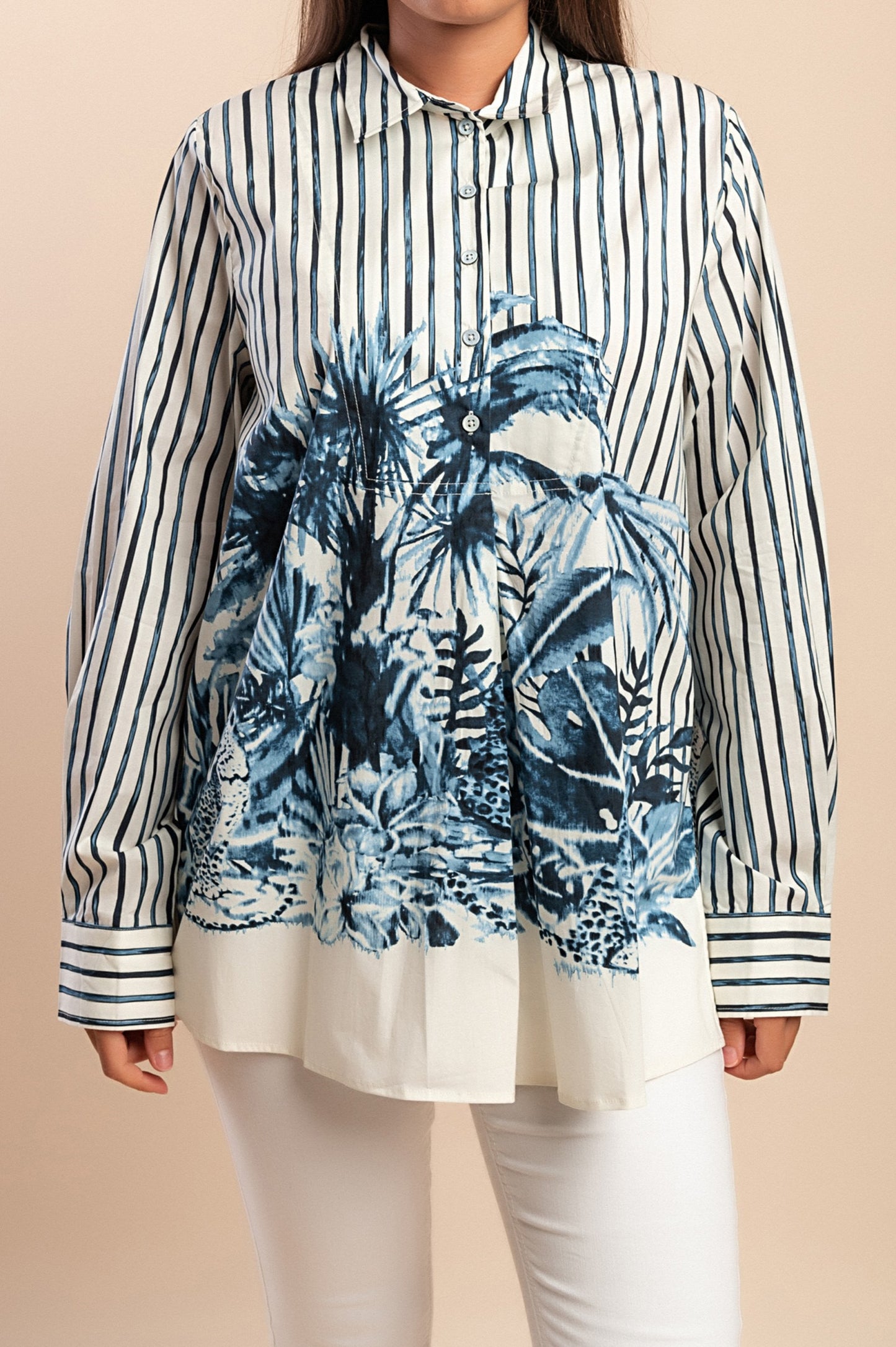 Camicia in cotone con stampa, bianca