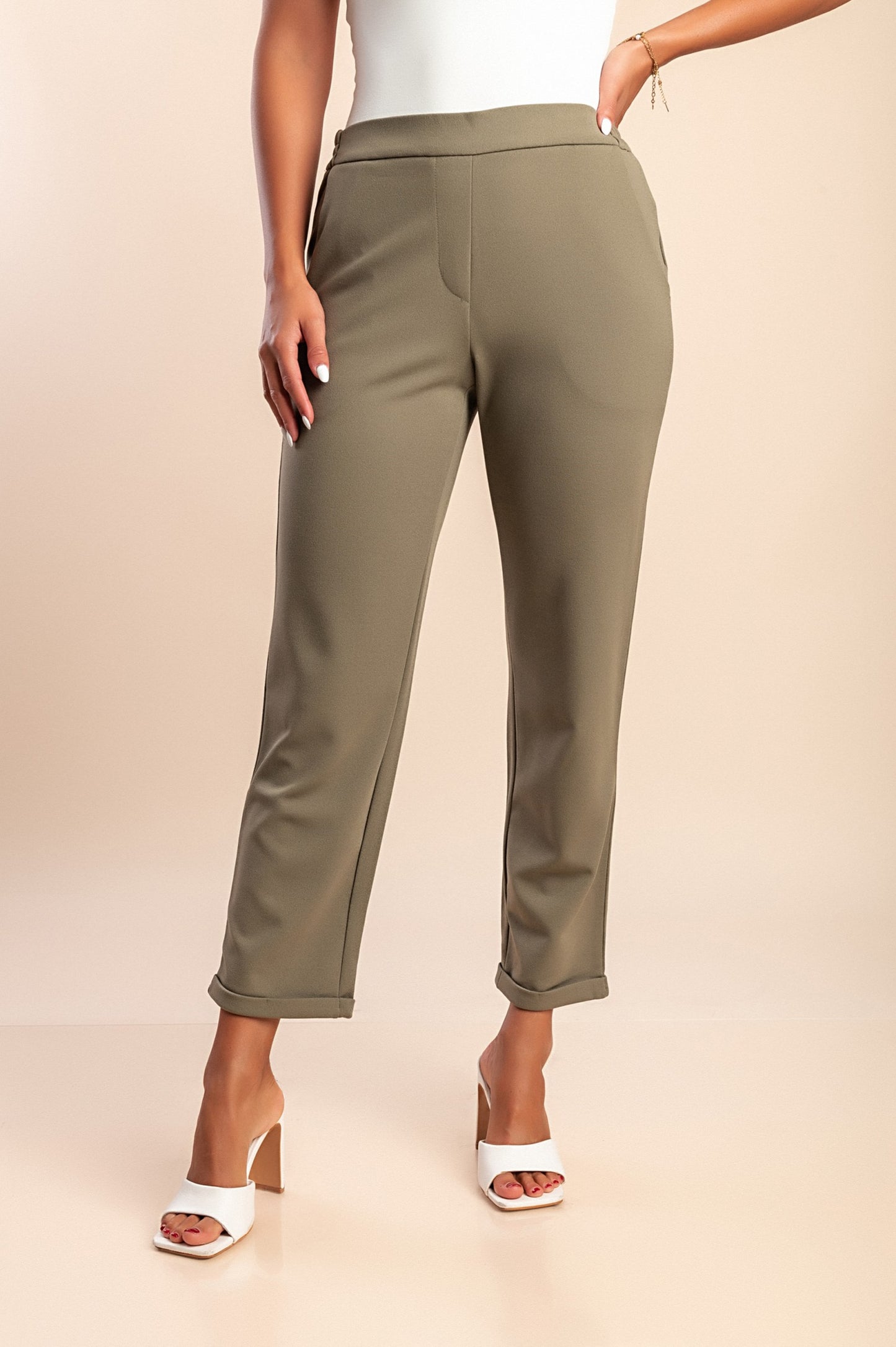 Pantaloni eleganti taglie forti, verde oliva