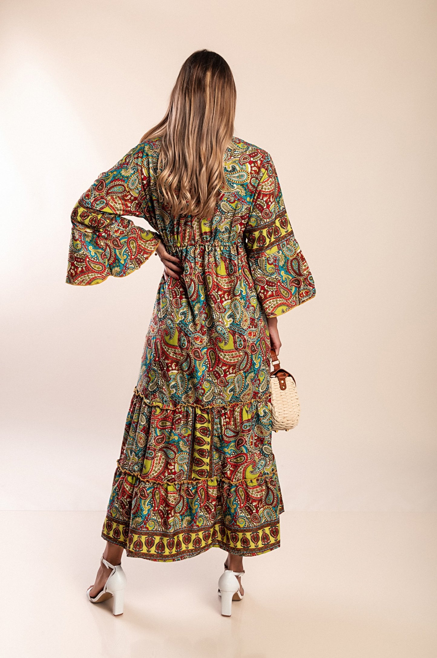 Abito maxi con stampa, blu