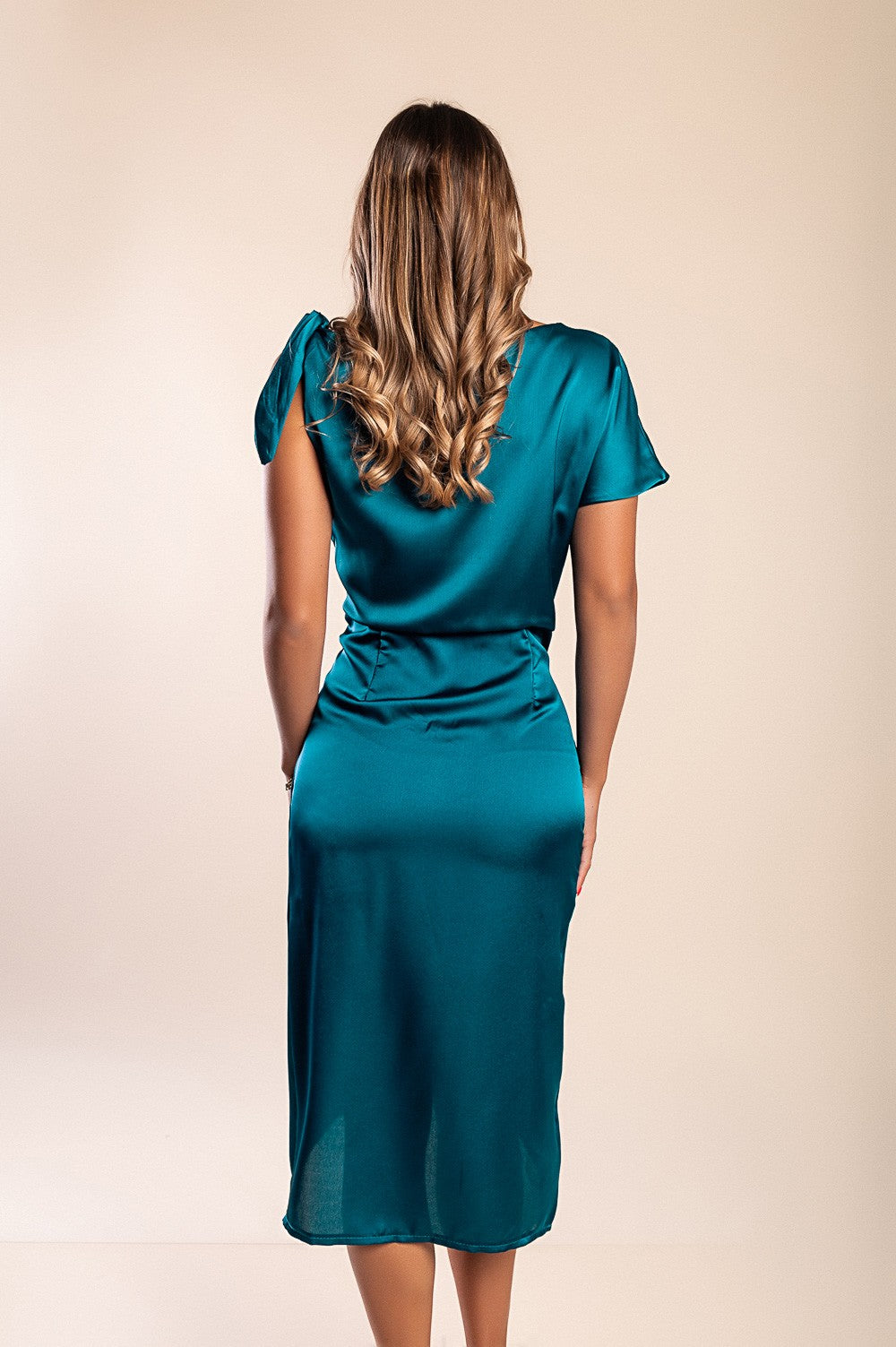 Abito midi elegante con dettagli arricciati, verde