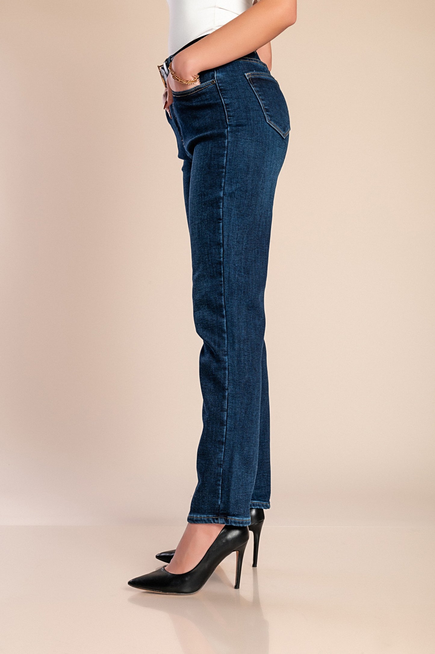 Jeans termici taglie forti con pantaloni attillati, blu scuro