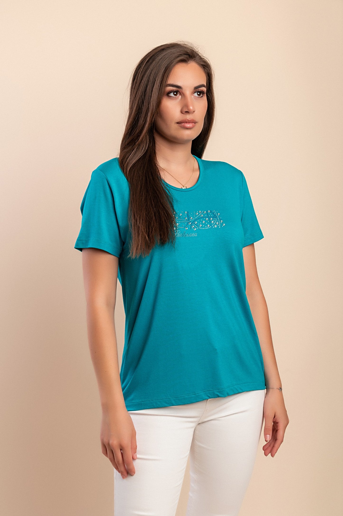 T-shirt in cotone con stampa, turchese