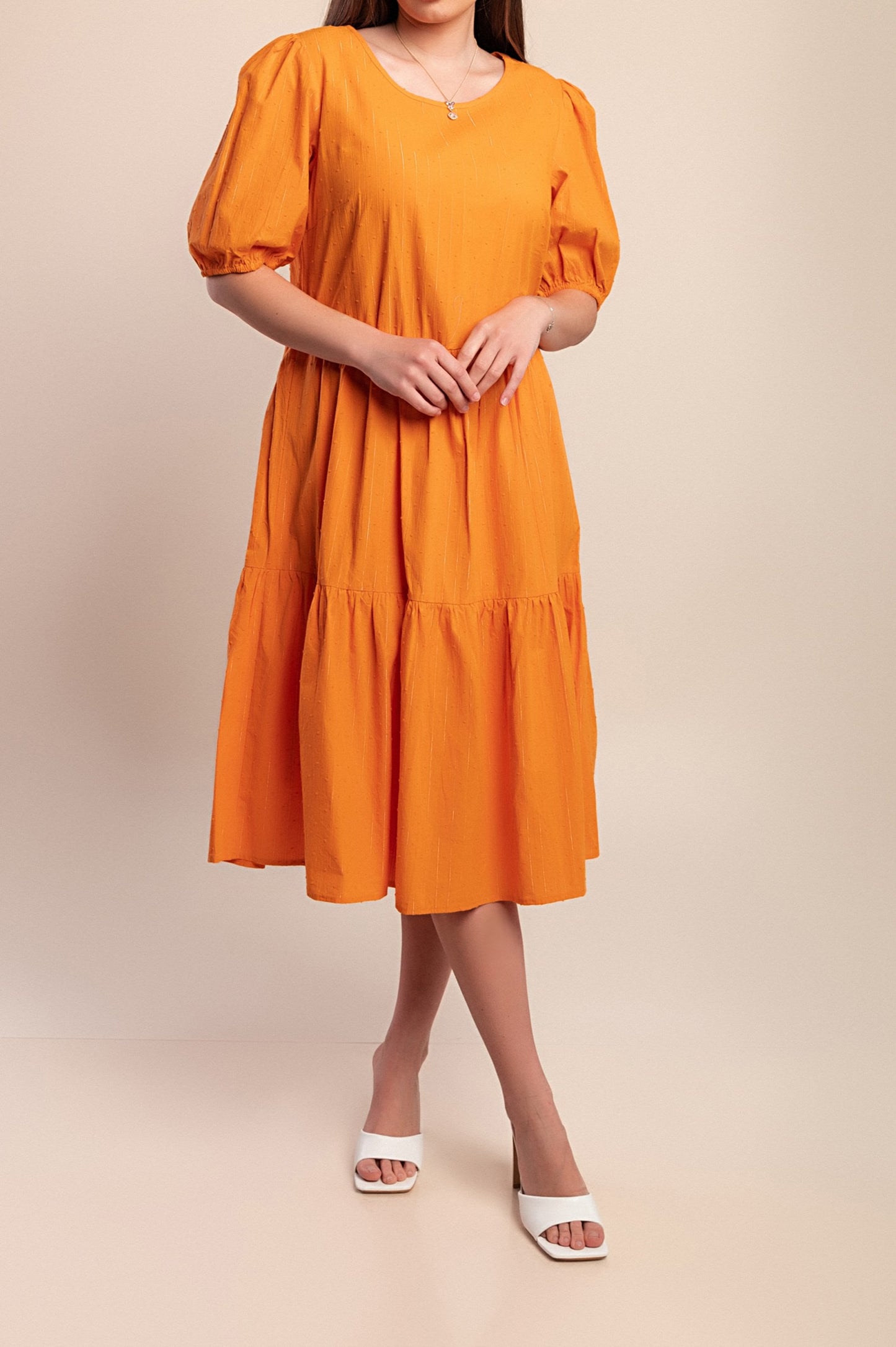 Abito in cotone largo, arancione