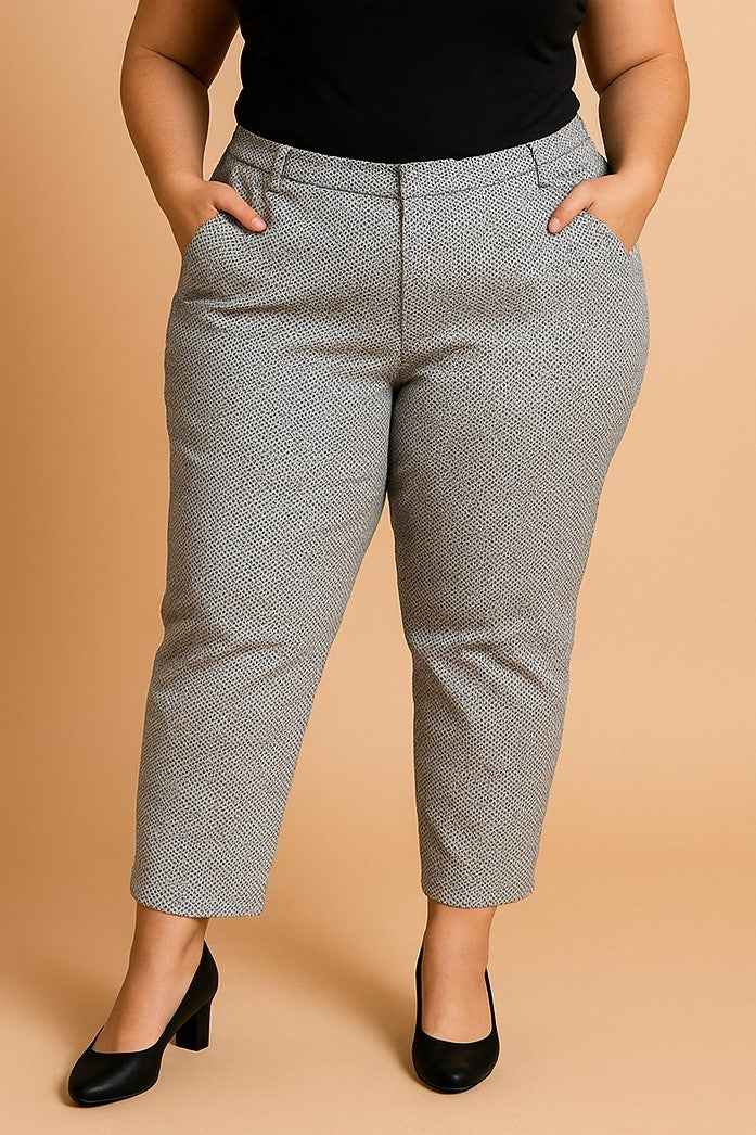 Pantaloni in cotone taglie forti con stampa, bianchi e neri