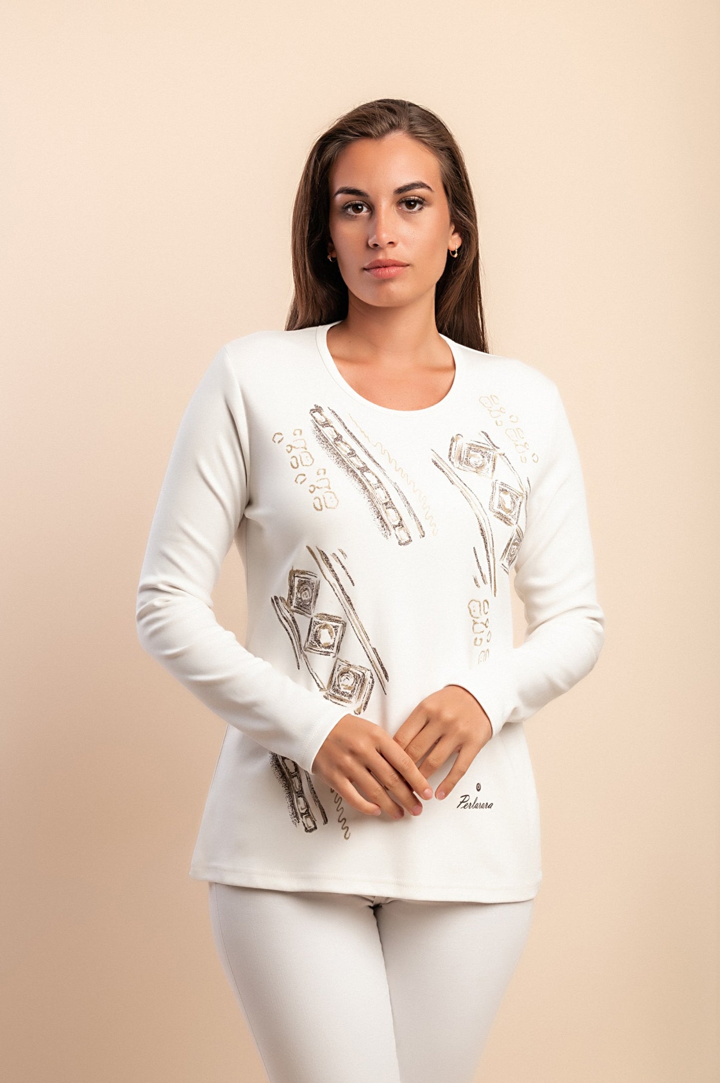 Top a maniche lunghe in cotone, nero
