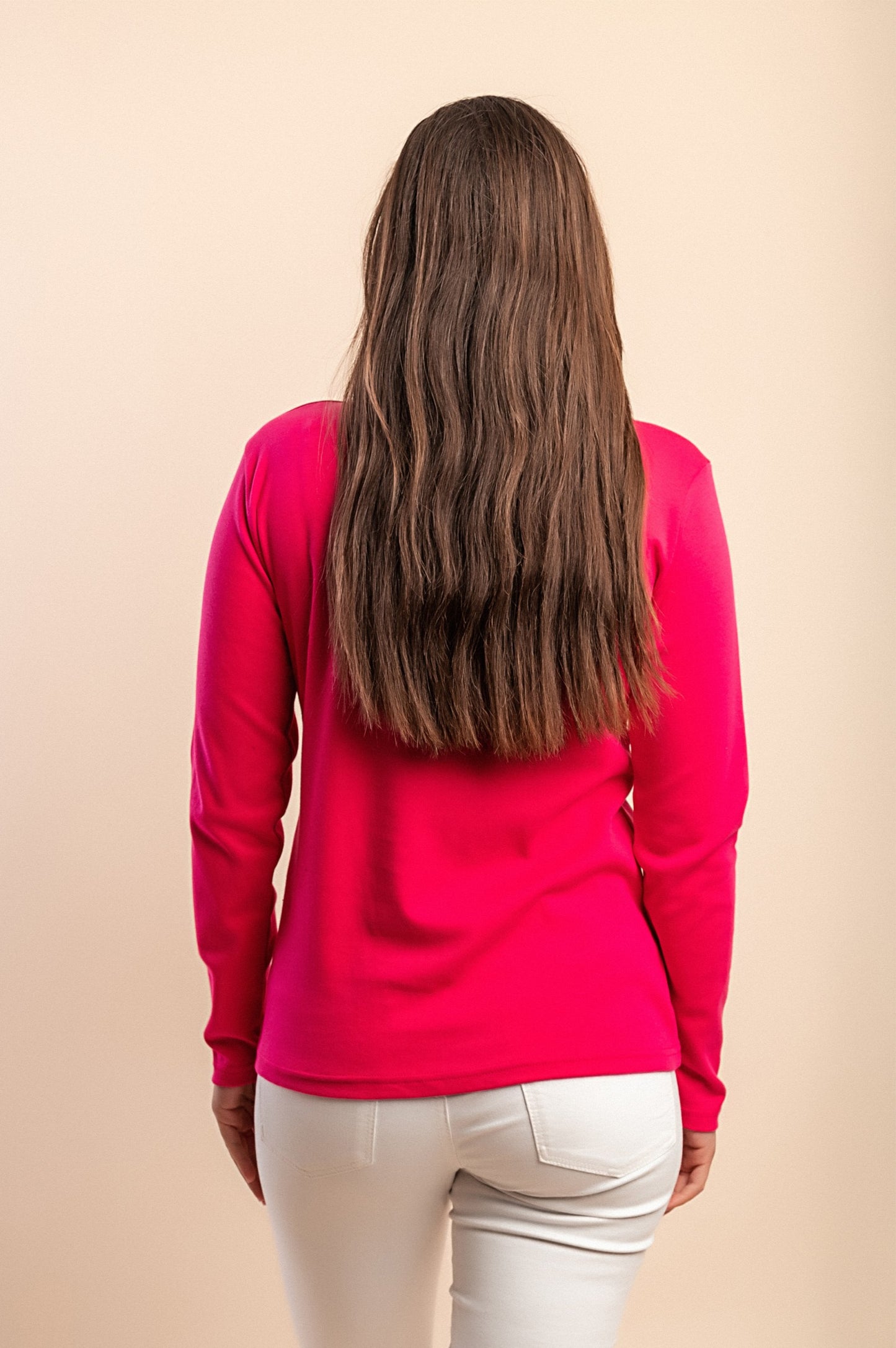 Top in cotone a maniche lunghe, rosa
