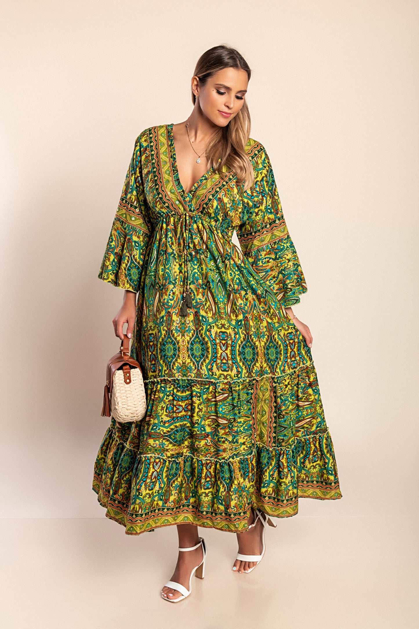 Abito maxi con stampa, blu