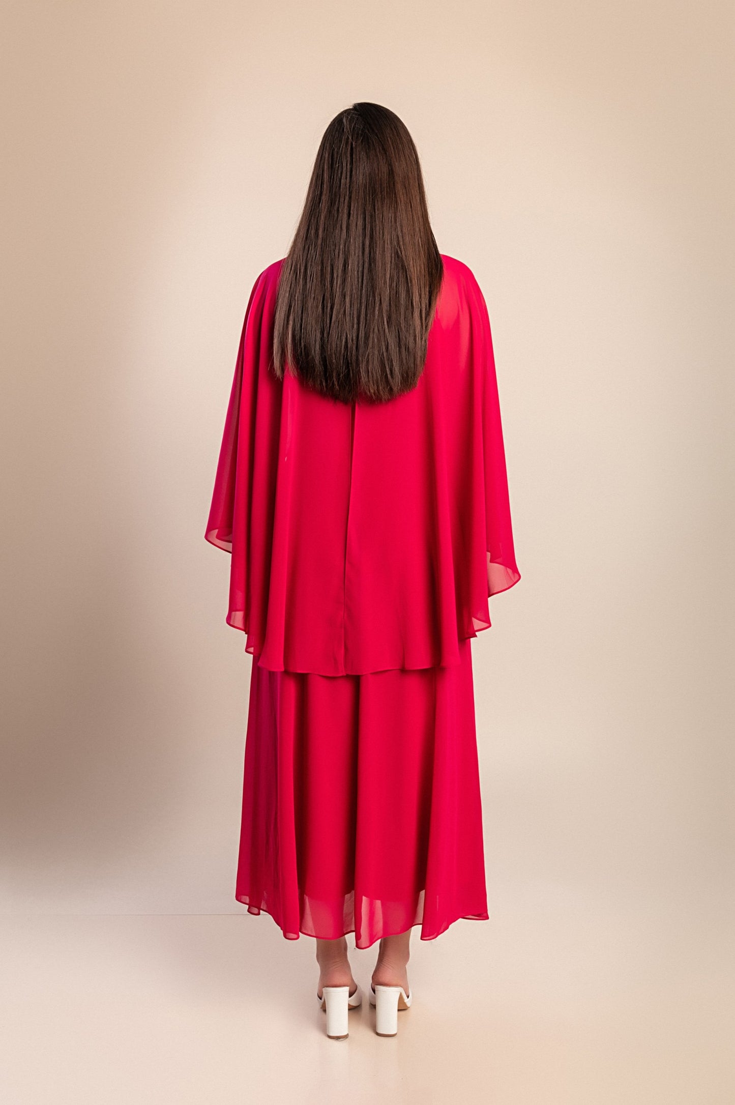 Abito lungo elegante taglie forti, fucsia