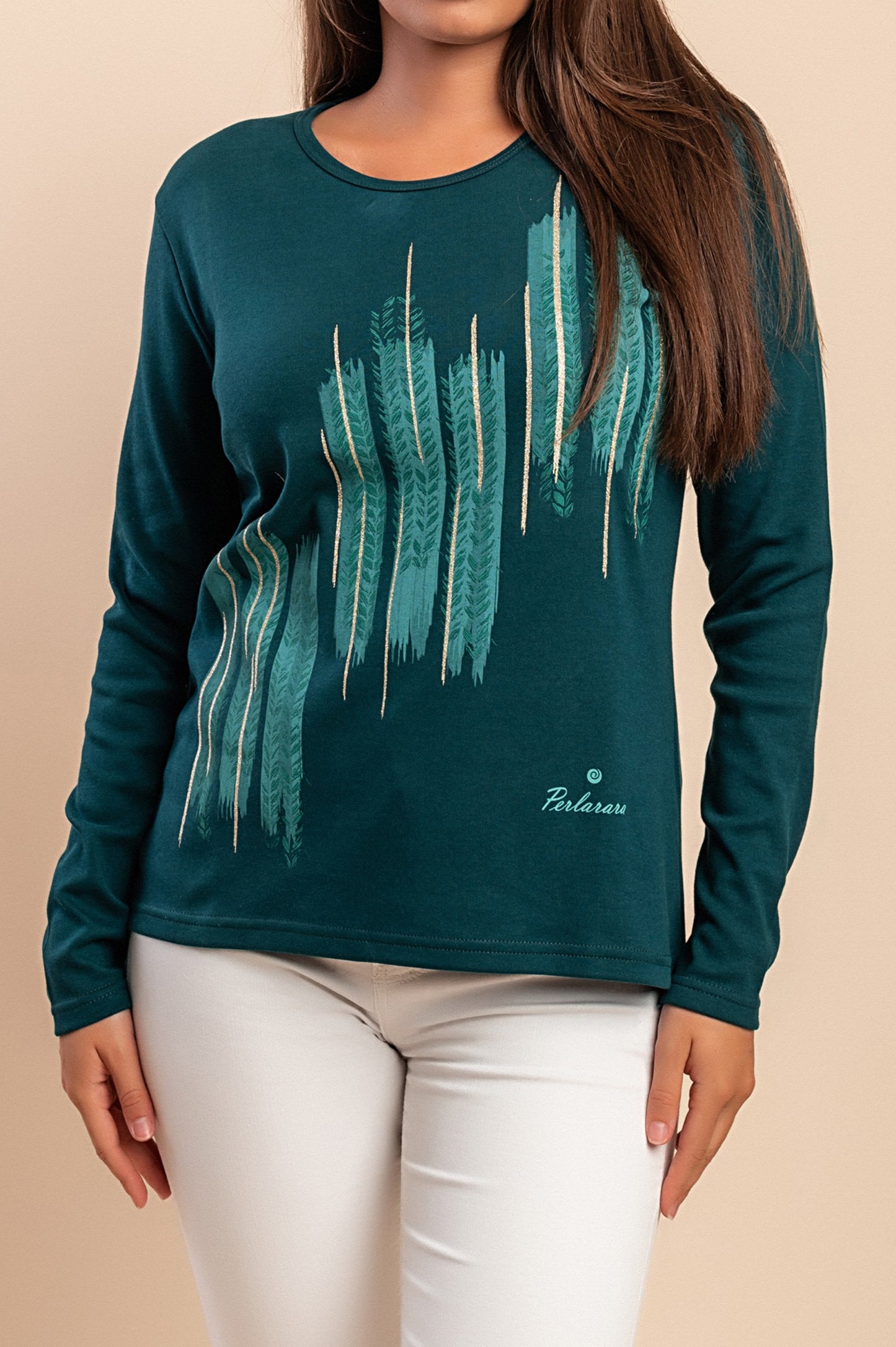 Maglia in cotone a maniche lunghe, verde