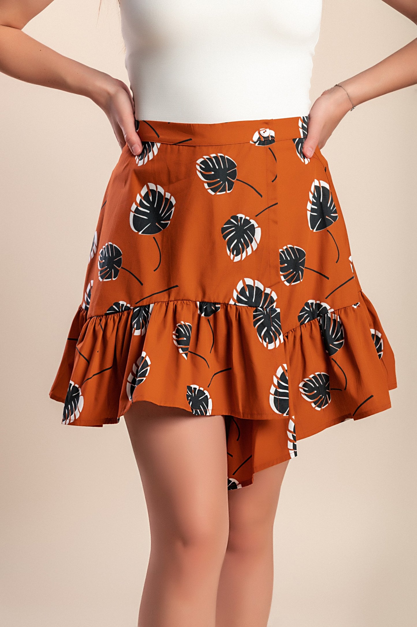 Minigonna in cotone stampato, arancione