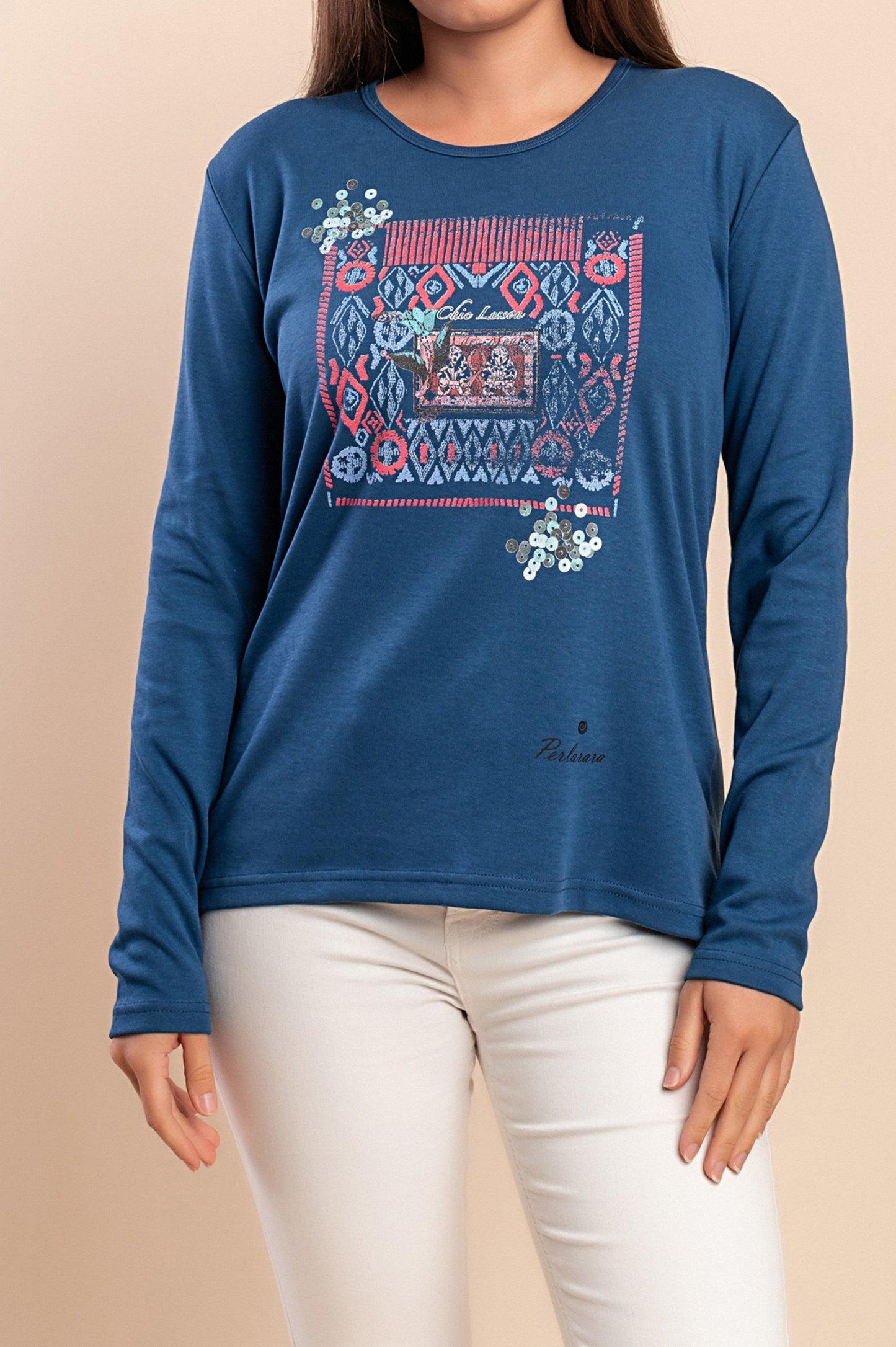 Maglia in cotone a maniche lunghe, blu scuro