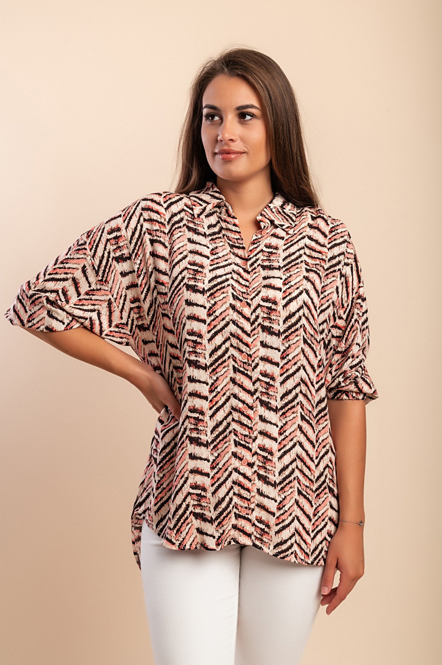 Blusa stampata, beige