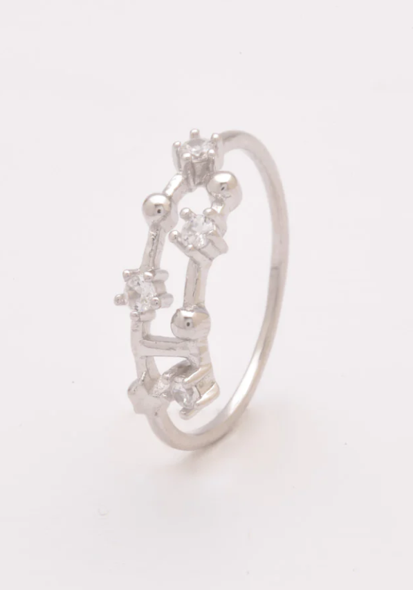 Anello in argento con strass, ART495 - CAPRICORNO, colore argento