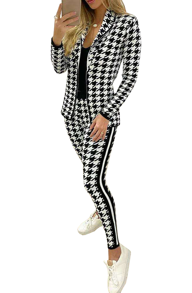 COMPLETO TAILLEUR ELEGANTE CON MOTIVO PEPITA MIRIAMA, BIANCO- NERO