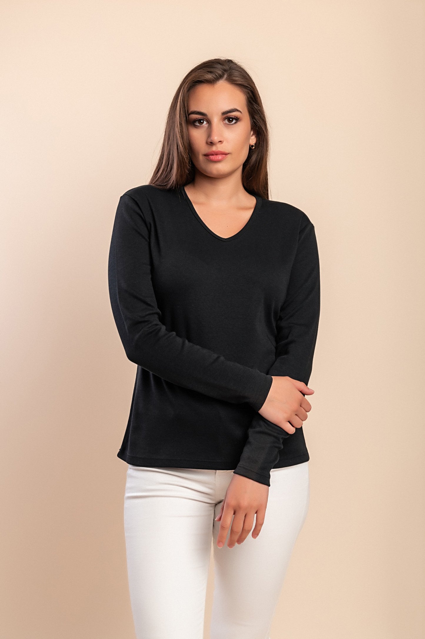 Maglia in cotone a maniche lunghe, nera