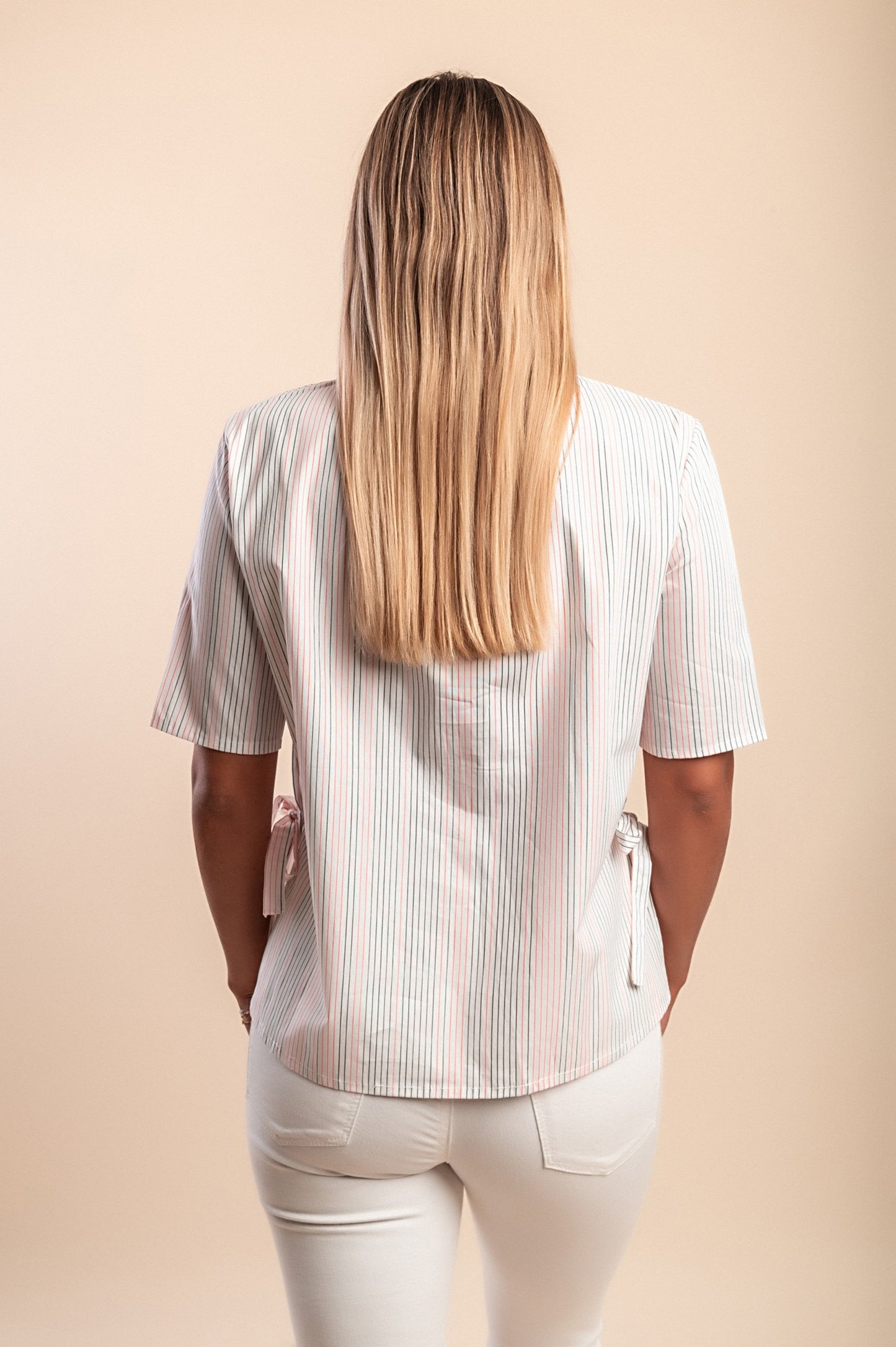 Camicia in cotone con stampa a righe, bianca