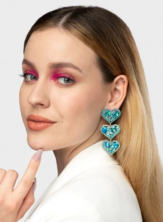 Eleganti orecchini pendenti con diamanti decorativi, blu