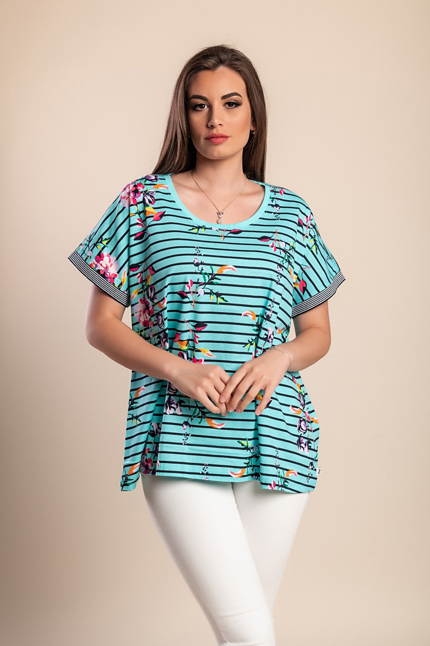 T-shirt con stampa a righe taglie forti, menta