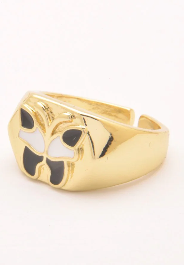 Elegante anello con motivo farfalla, colore oro