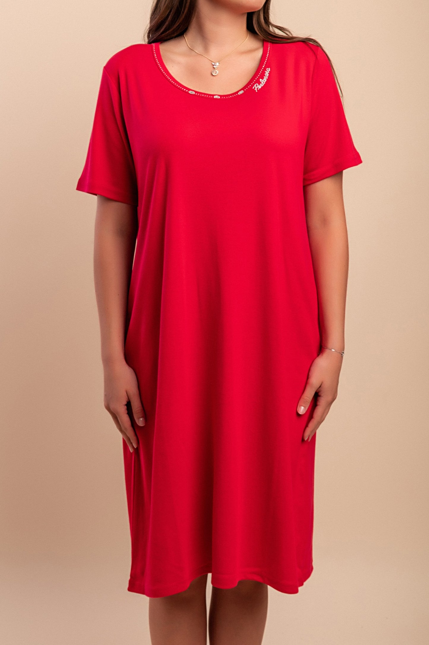 Abito in cotone a maniche corte, rosso