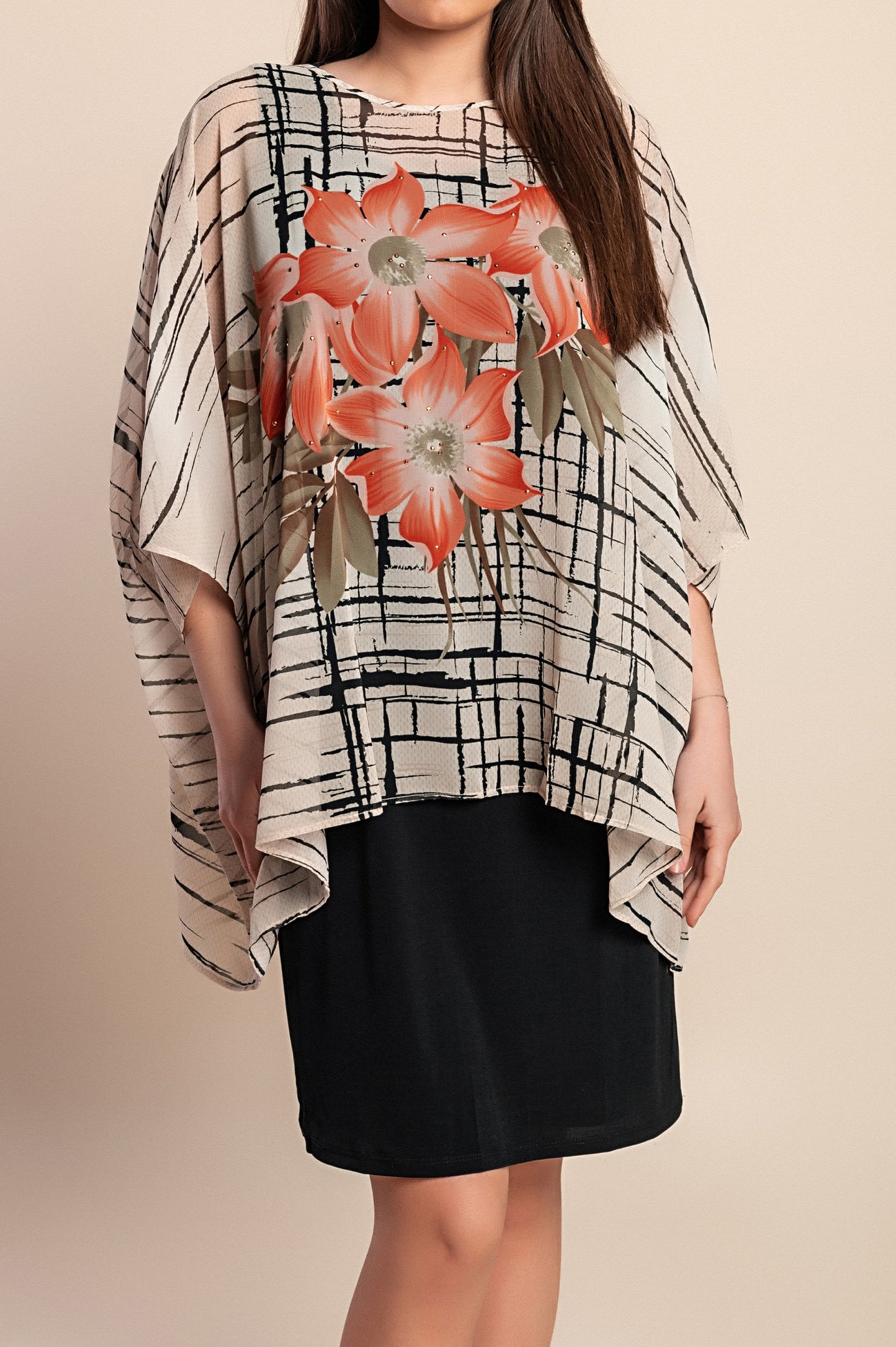 Abito stampato taglie forti, nero