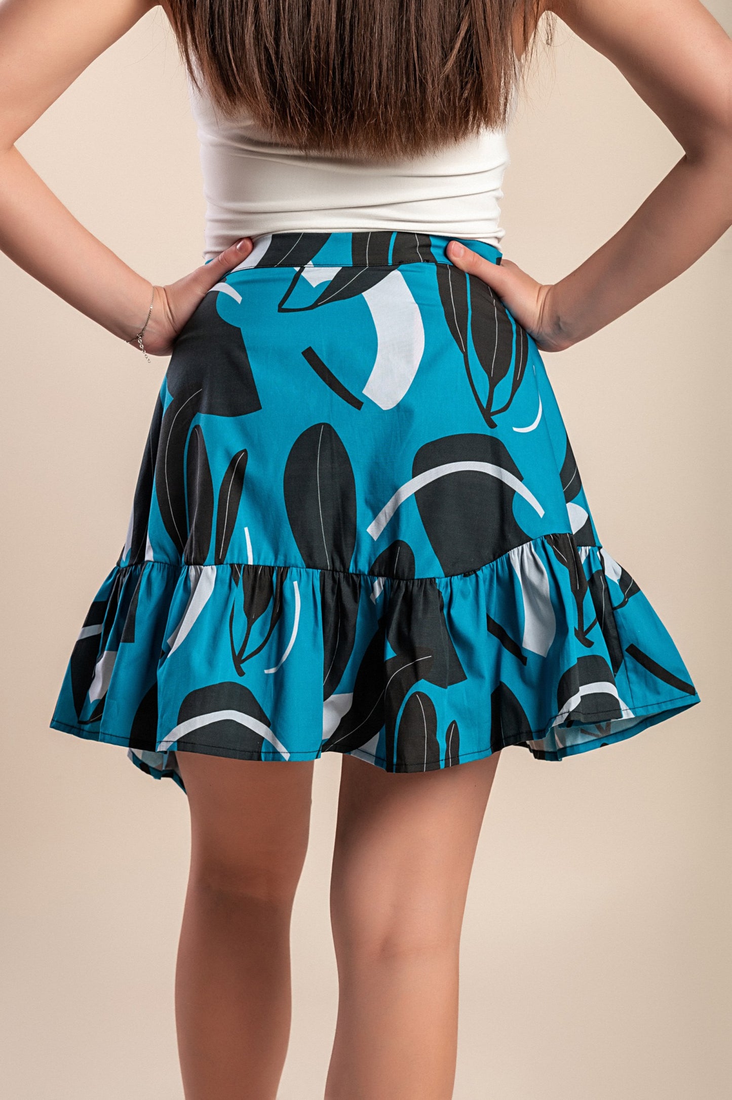 Minigonna in cotone stampato, blu
