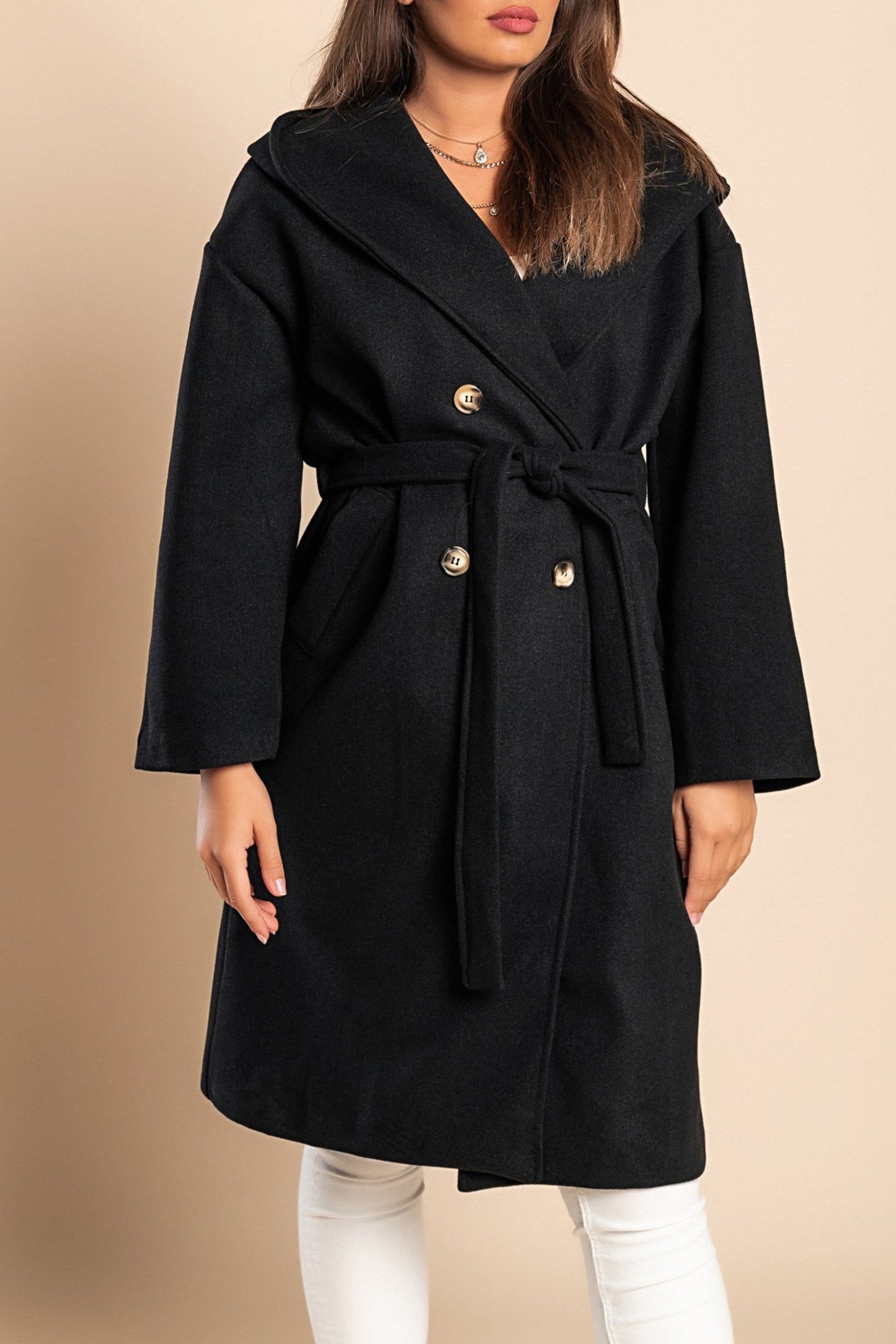 Cappotto elegante con cappuccio, nero