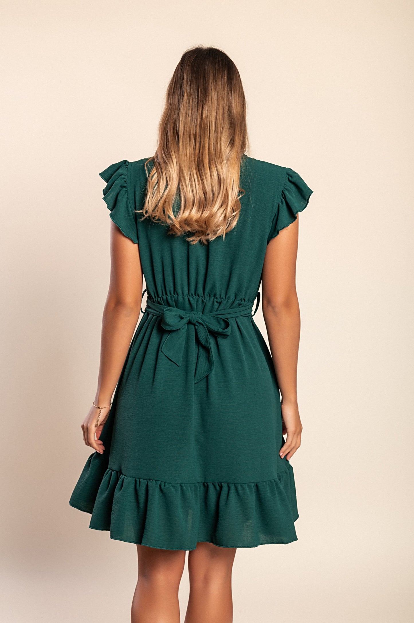 Mini abito arricciato, verde scuro