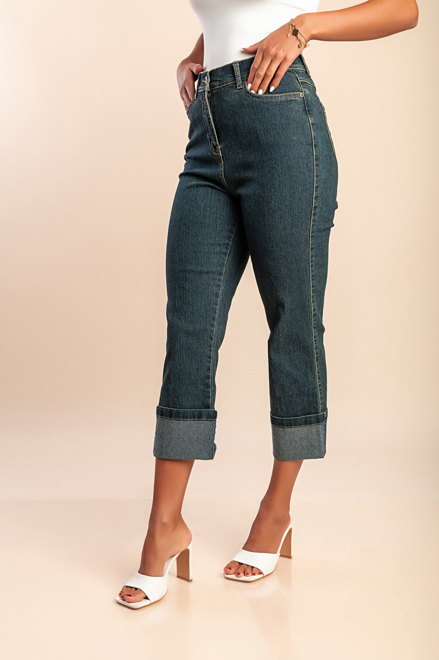 Jeans a vita alta, verdi