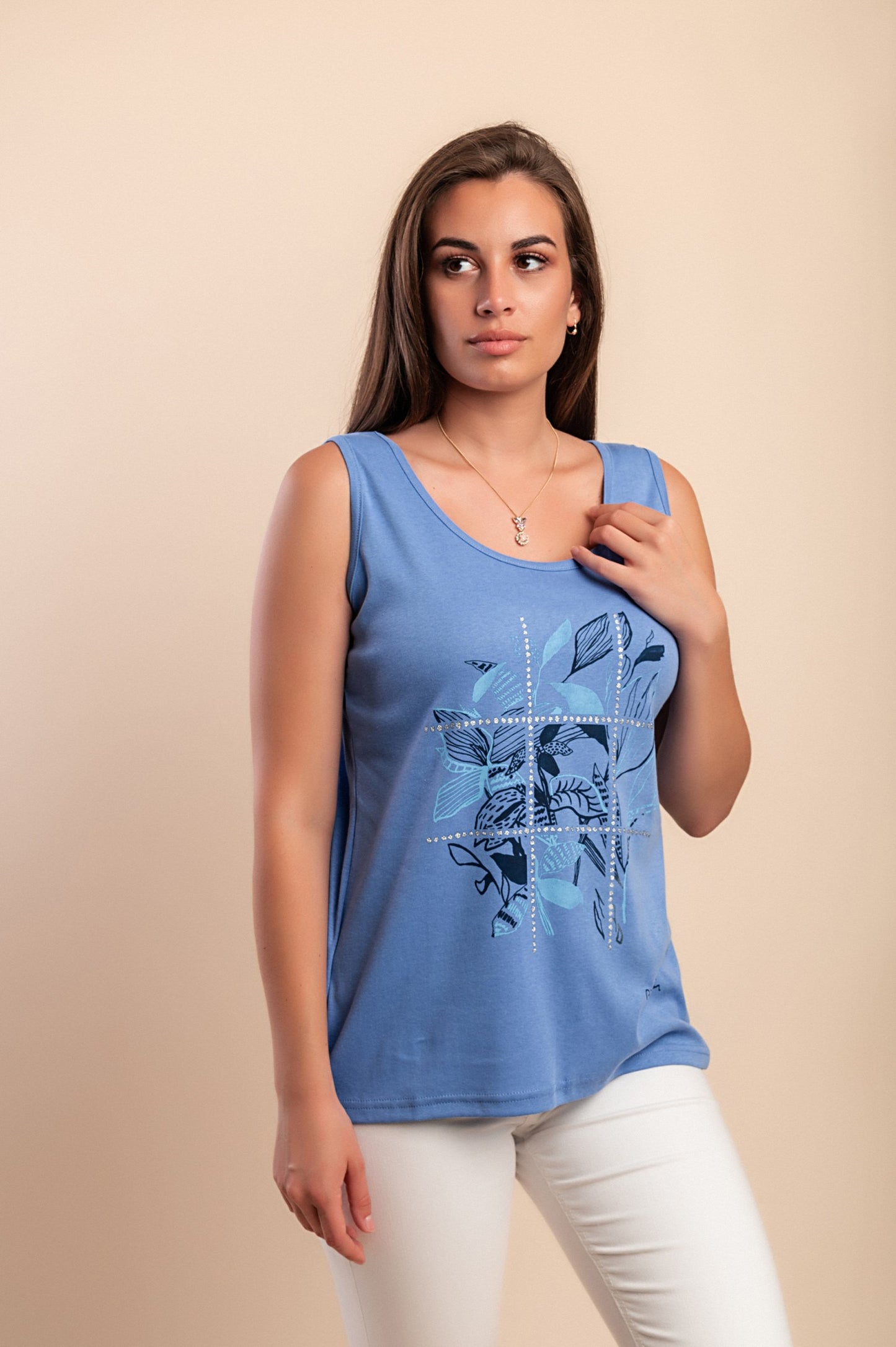 Top senza maniche in cotone, blu