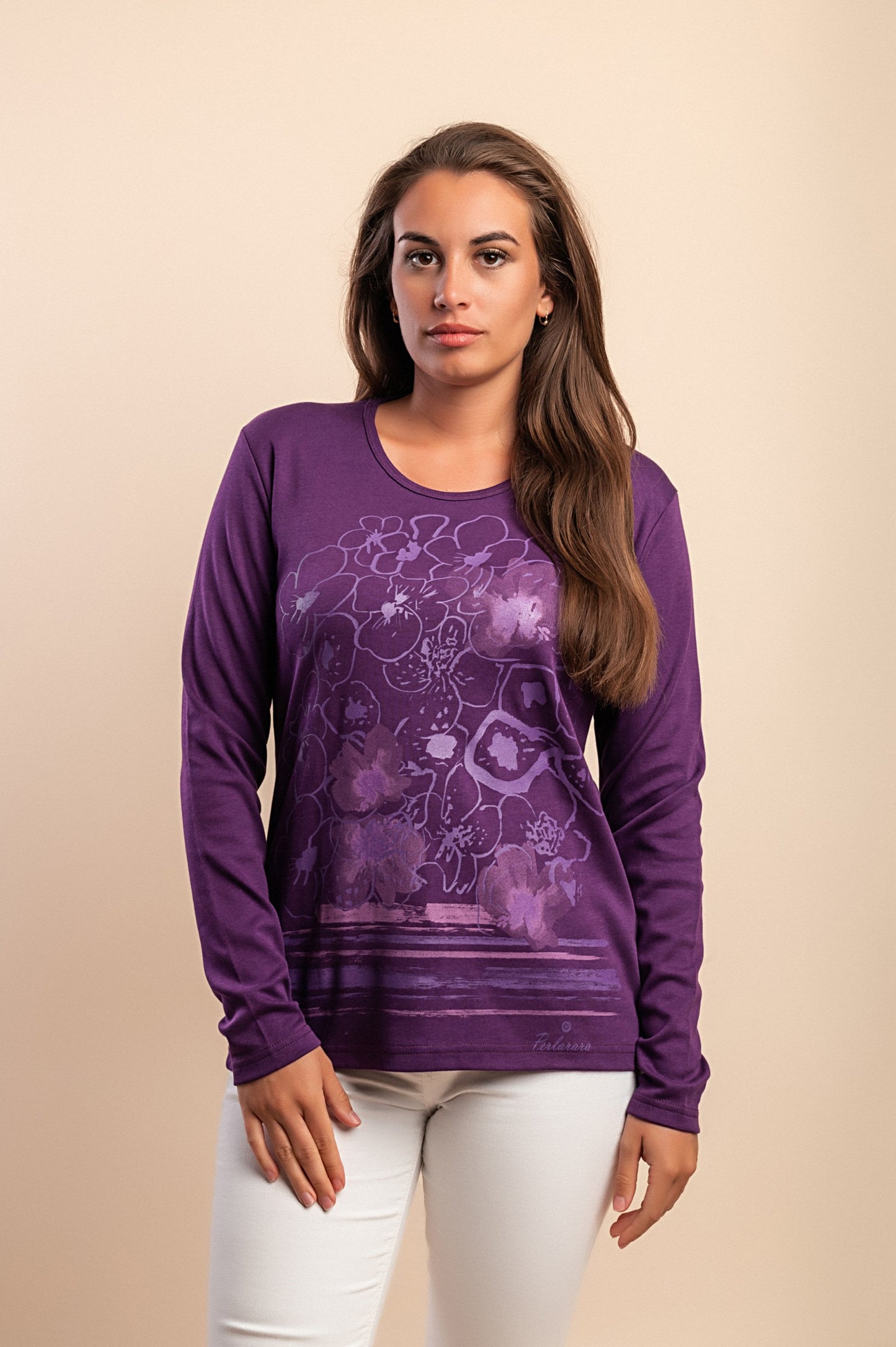 Top a maniche lunghe in cotone, viola