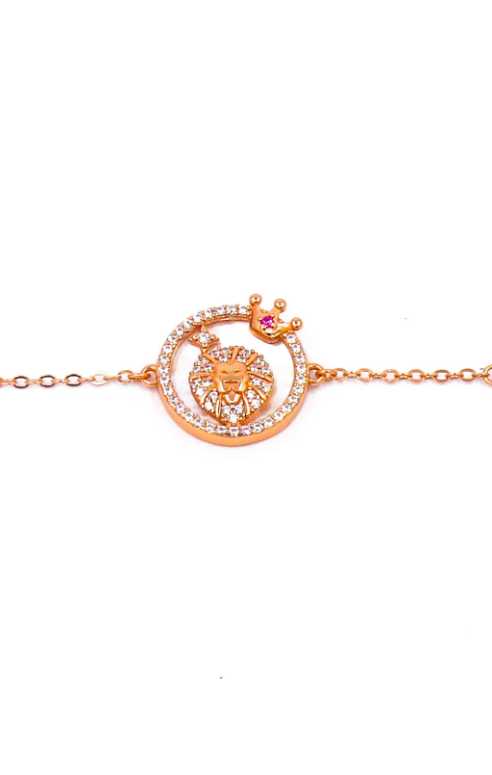 Bracciale con pendente, LEO, oro rosa
